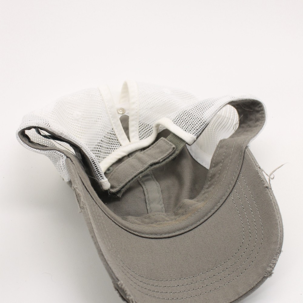 Factory distressed grey cotton white mesh ponytail cap by KBETHOS