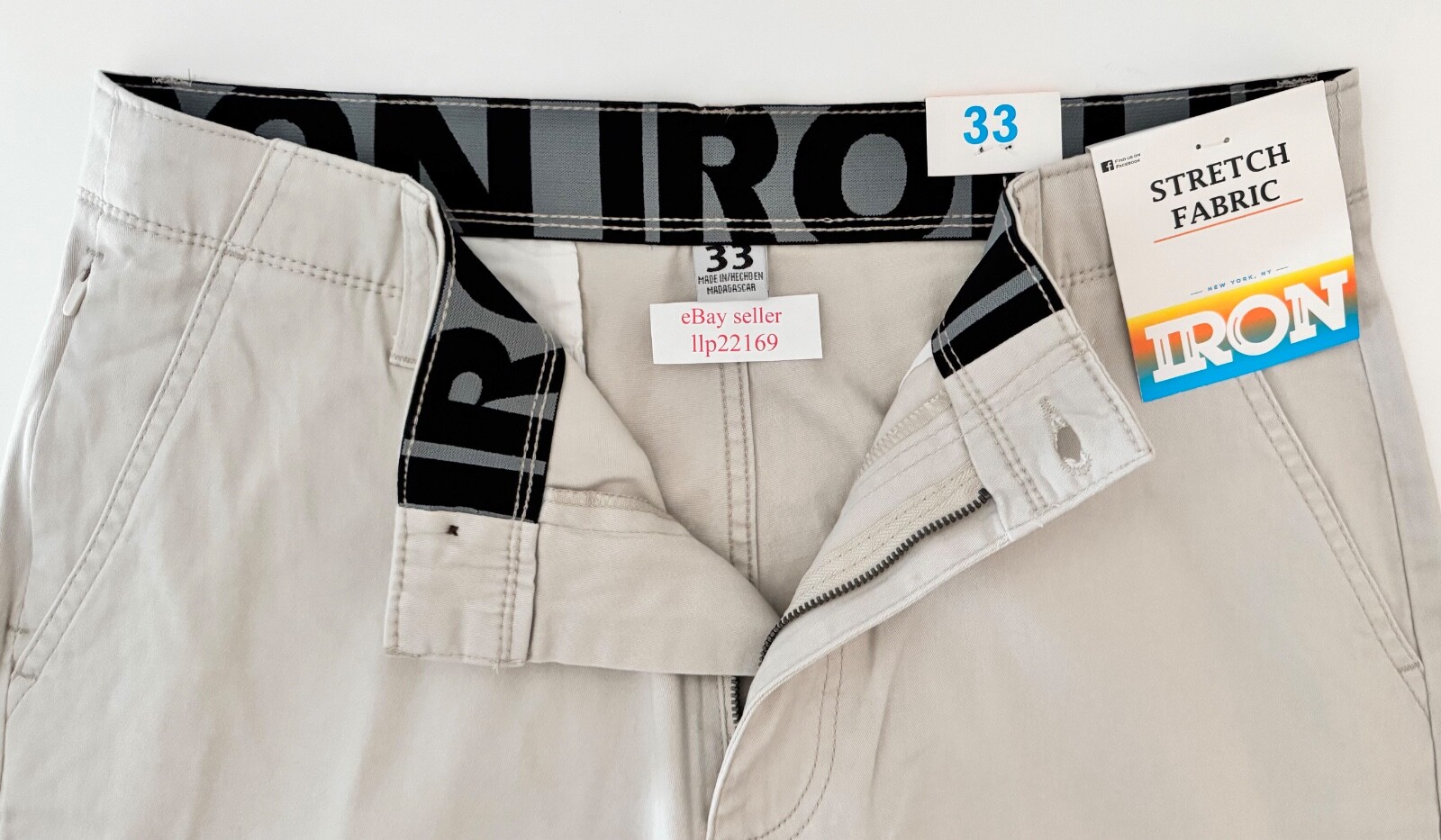 IRON CO Men’s Stretch Shorts (SIZE 33) Flex Waist Flat Front STONE TILE New Tag!