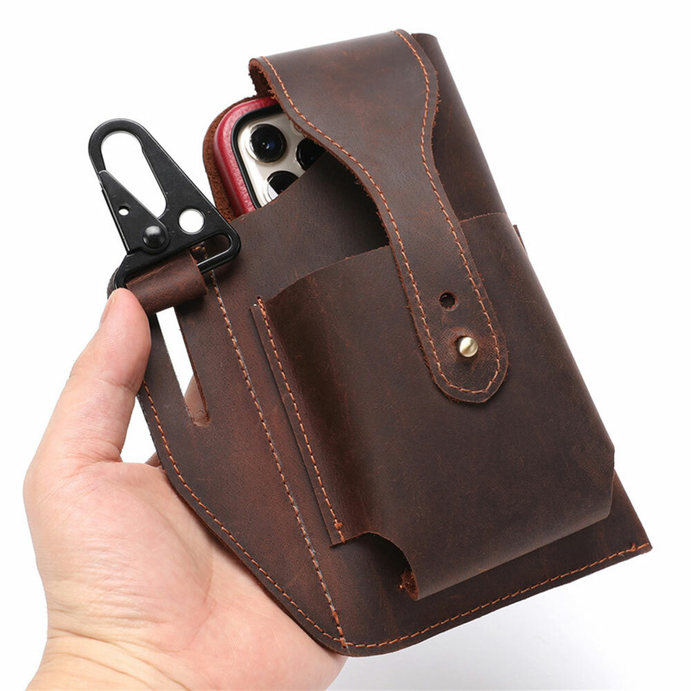 Crazy-horse Leather Pocket Waist Bag Cell Phone EDC Holster Belt Loop Organizer
