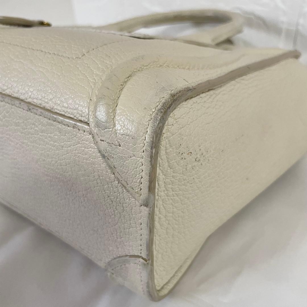 Celine Luggage Nano Shopper Handbag Drummed Calfskin White 7.87 With Strap
