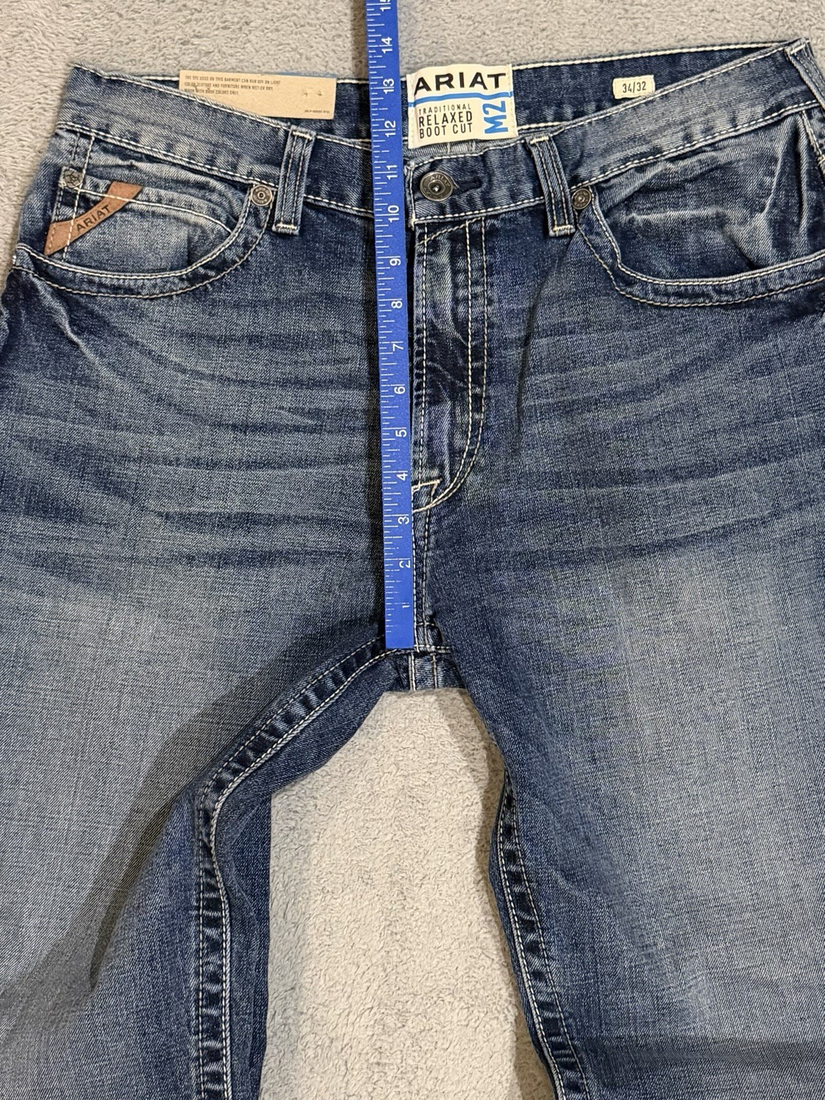 Ariat M2 34×32 Western Traditional Relaxed Boot Cut Whiskered Stone Wash Denim
