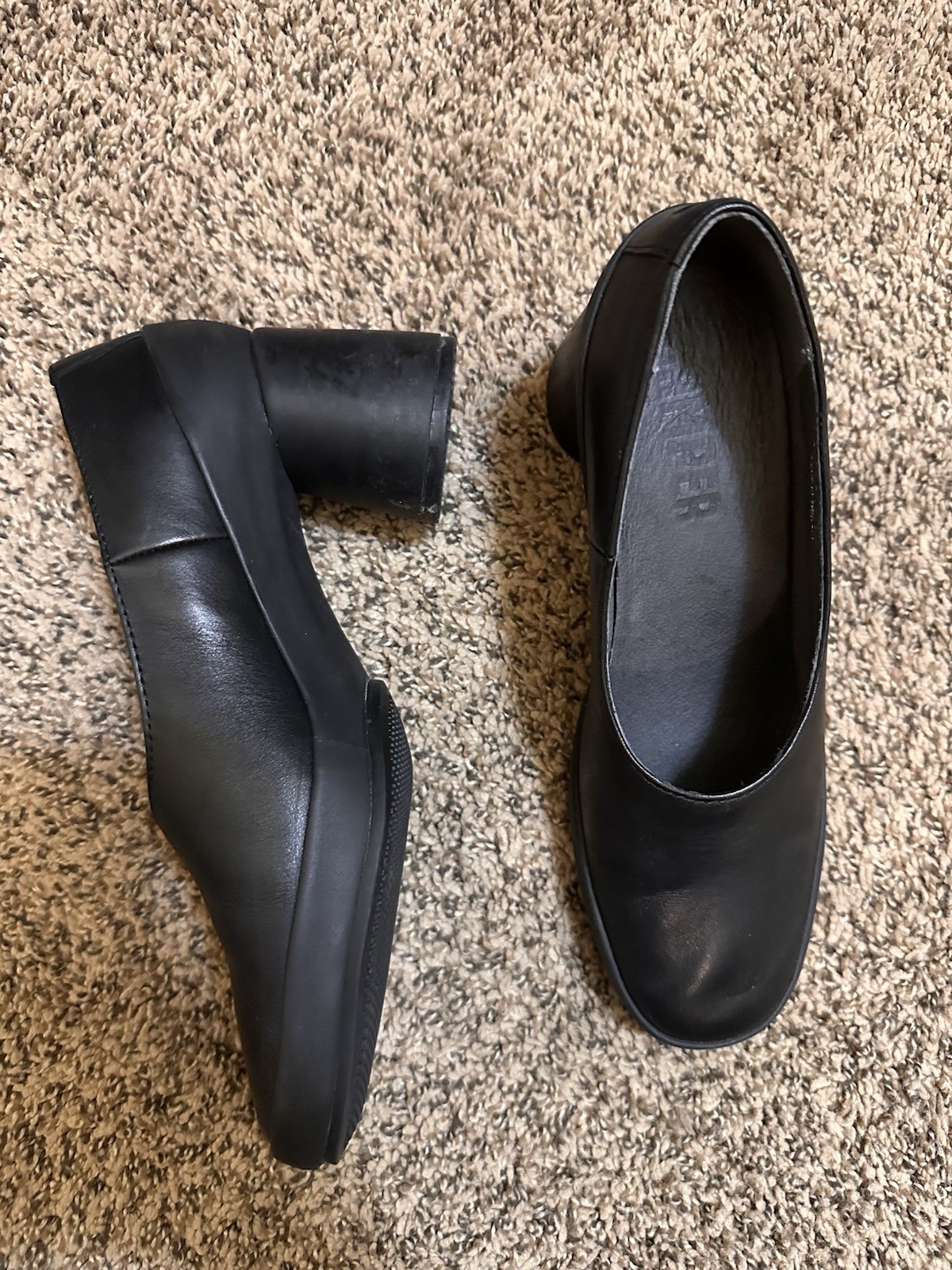 *Camper Upright Sz 37 EU pumps leather chunky heels Black