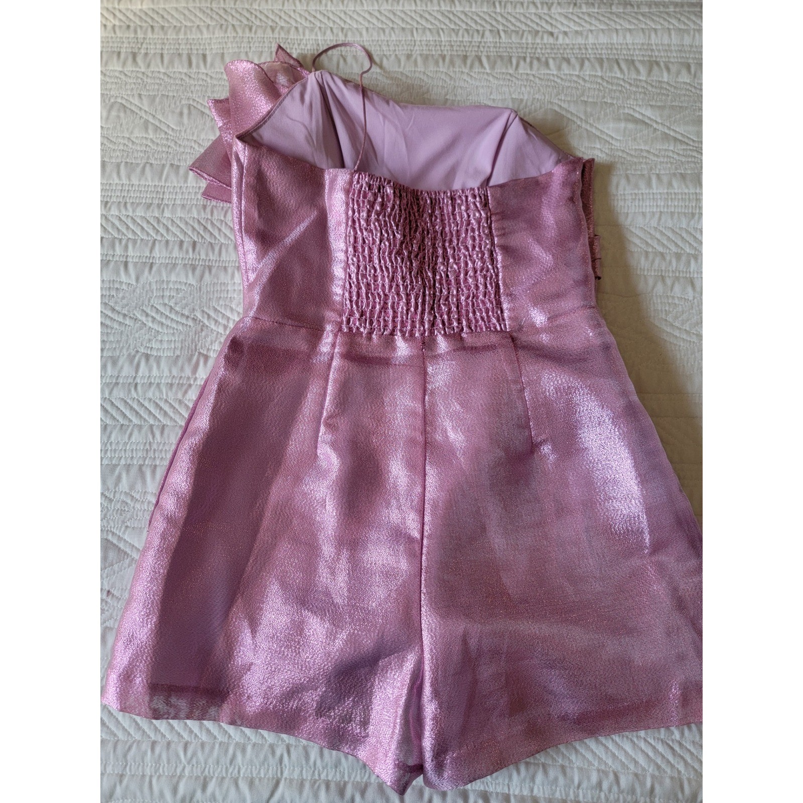 Hutch Metallic Pink One Shoulder Bow Romper Size 0 Party Cocktail Shimmer Pocket
