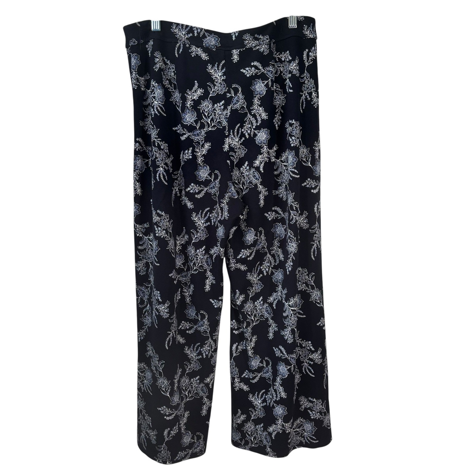 J Jill Pants Medium WearEver Navy Floral Wide Leg Pleated Pull On Cropped
