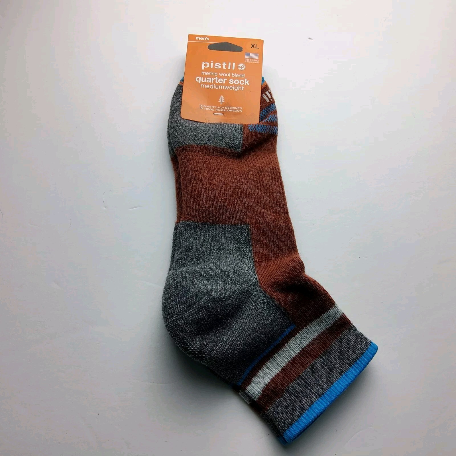Pistil Men’s Wool Blend Ryder Quarter Socks Made In USA Size XL (12-14.5)