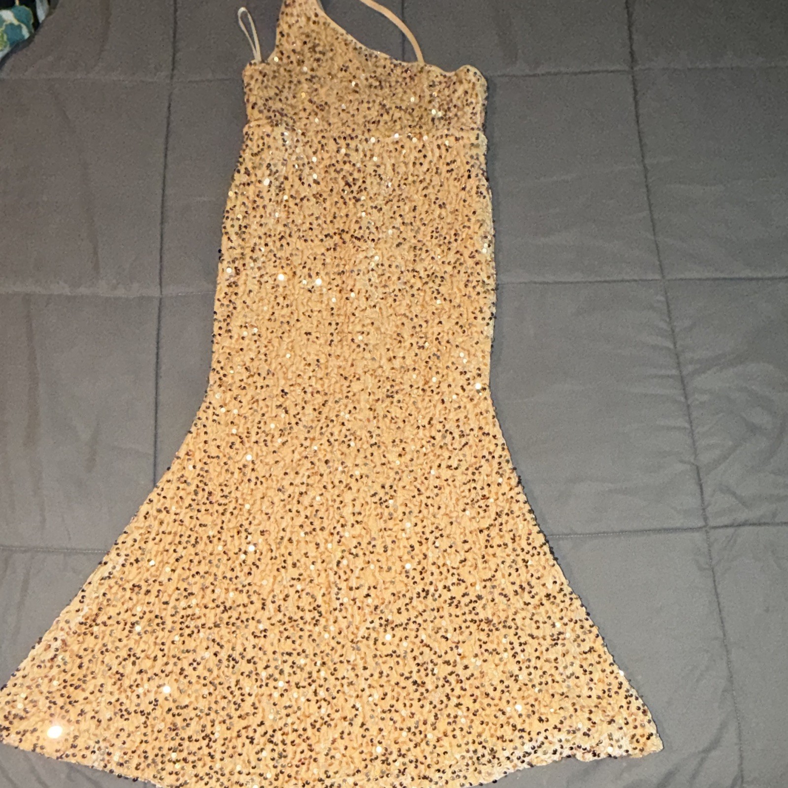 Gold Sequin Spaghetti Strap Sleeveless Maxi Long Dress for girls Solid 9Y