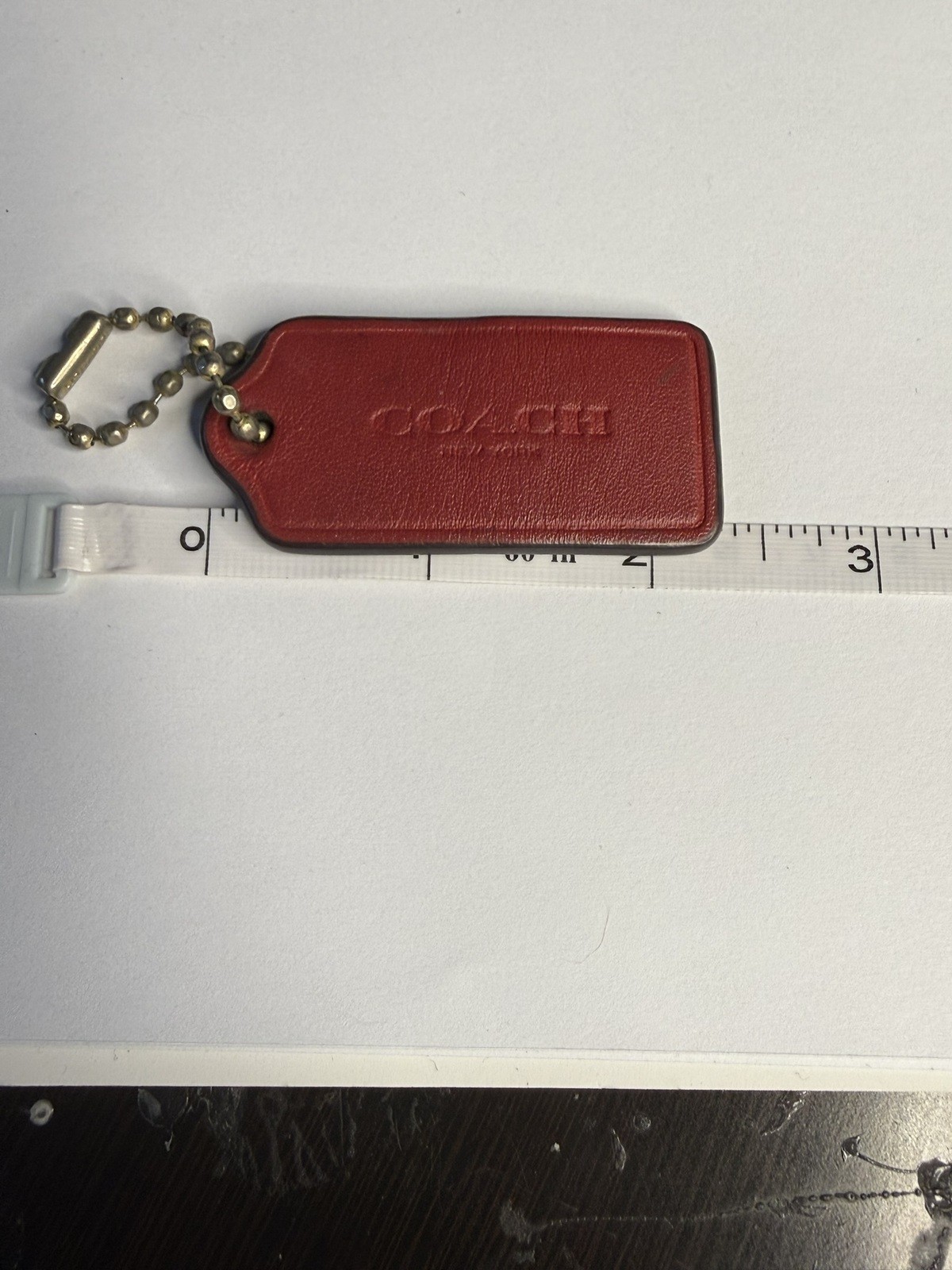Coach Brick Red Textured Leather Replacement Hangtag Fob Charm Gold Chain 2.25″
