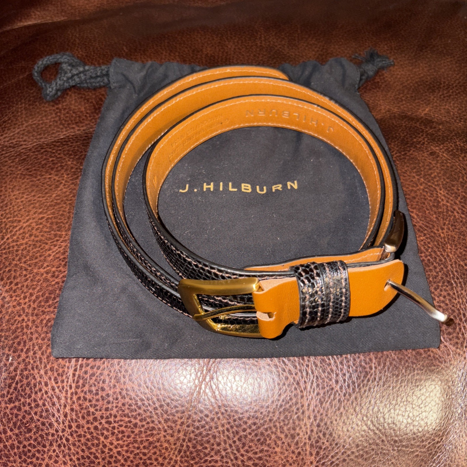 J. Hilburn Genuine Varanus Lizard Leather Belt Sz 41 Interchangeable Buckle USA