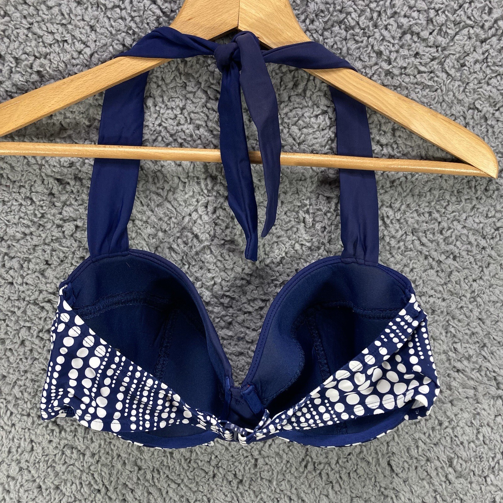 Catalina Nautical Retro Navy Gold Button Pin Up Stripe Bikini Top Women L 36C 38