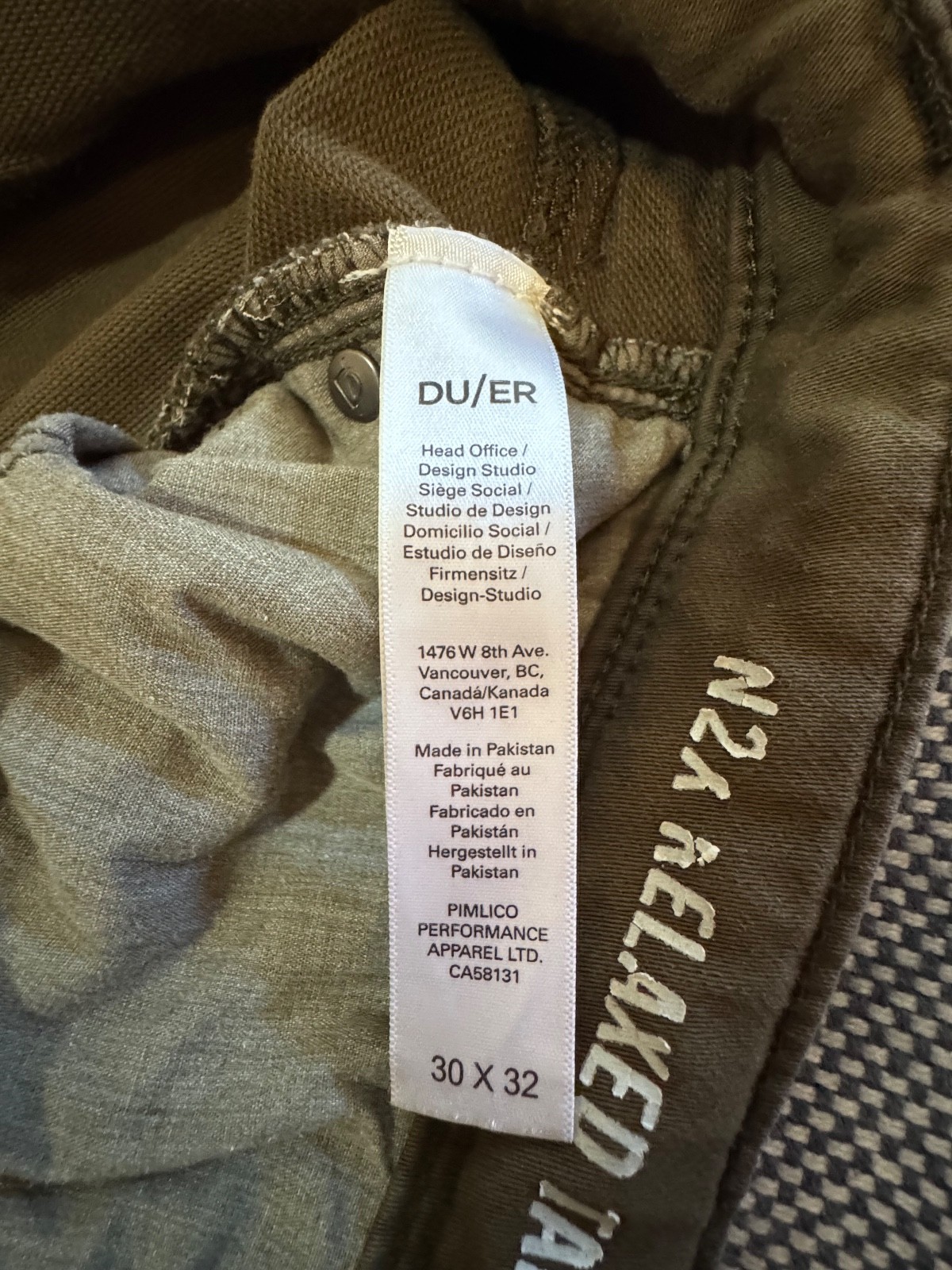 DUER Men’s N2X No Sweat Pants Waist 30 Length 32 Relaxed Fit Color Green