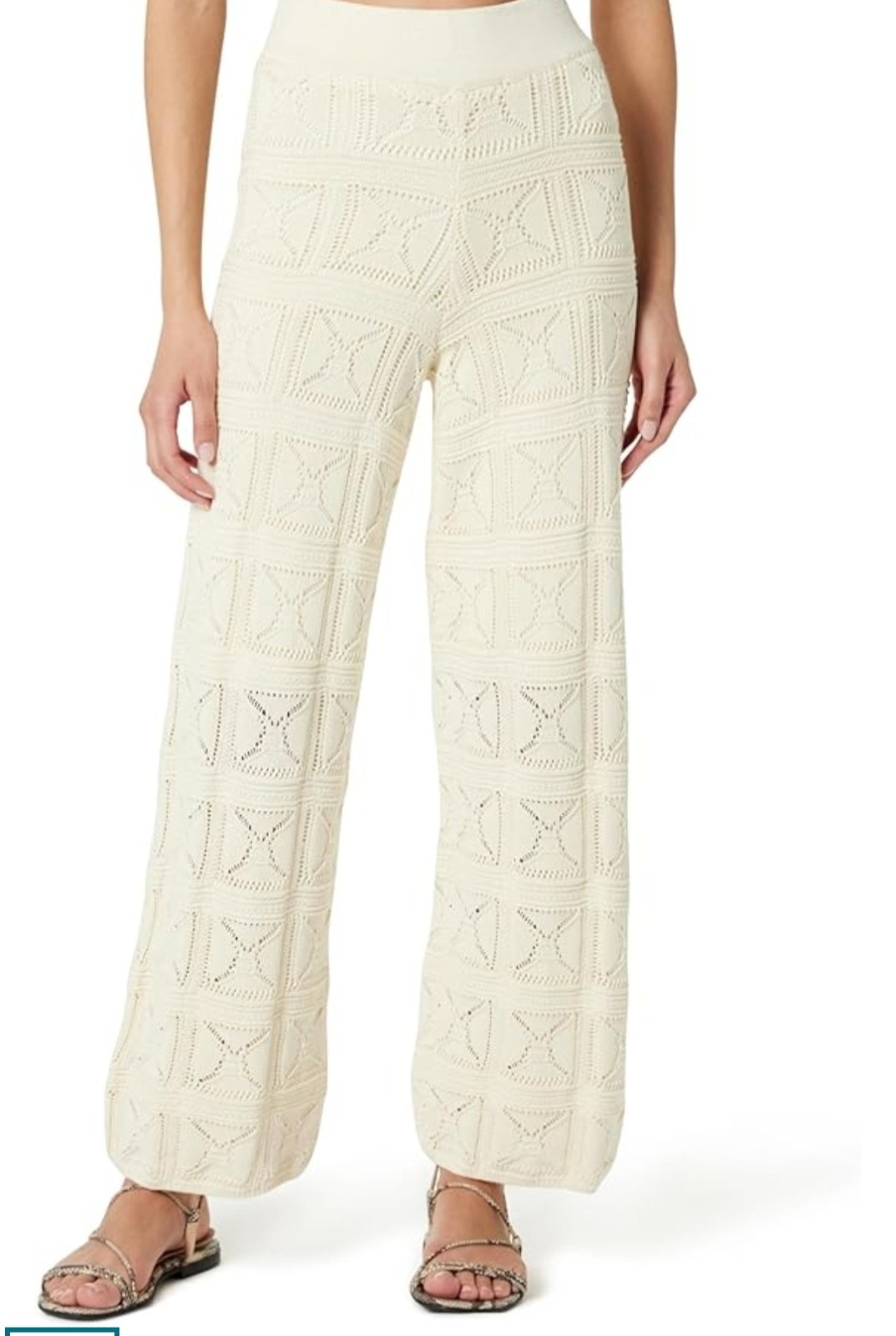 Cream Crochet Knit Wide-Leg Pants – Boho Textured Pull-On Lounge Pants