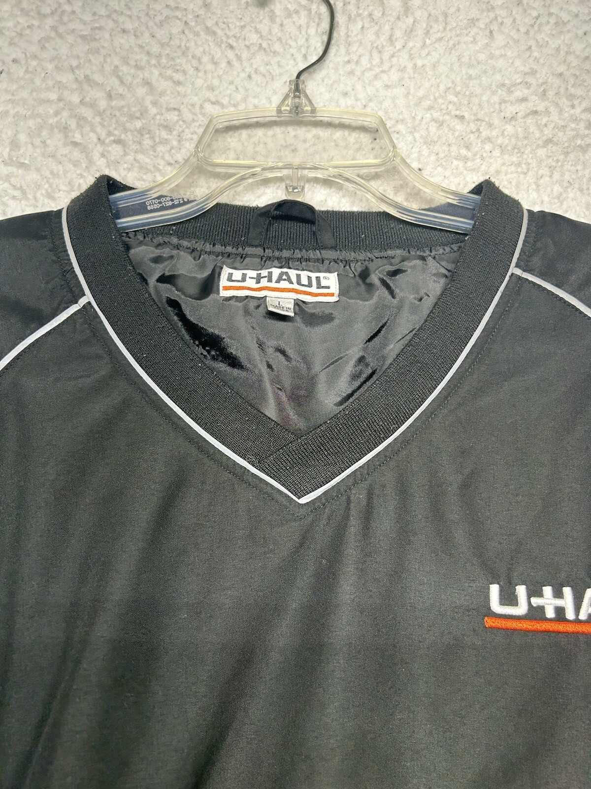 U-Haul Windbreaker Jacket Mens Large Black V Neck Long Sleeve Pullover Employee