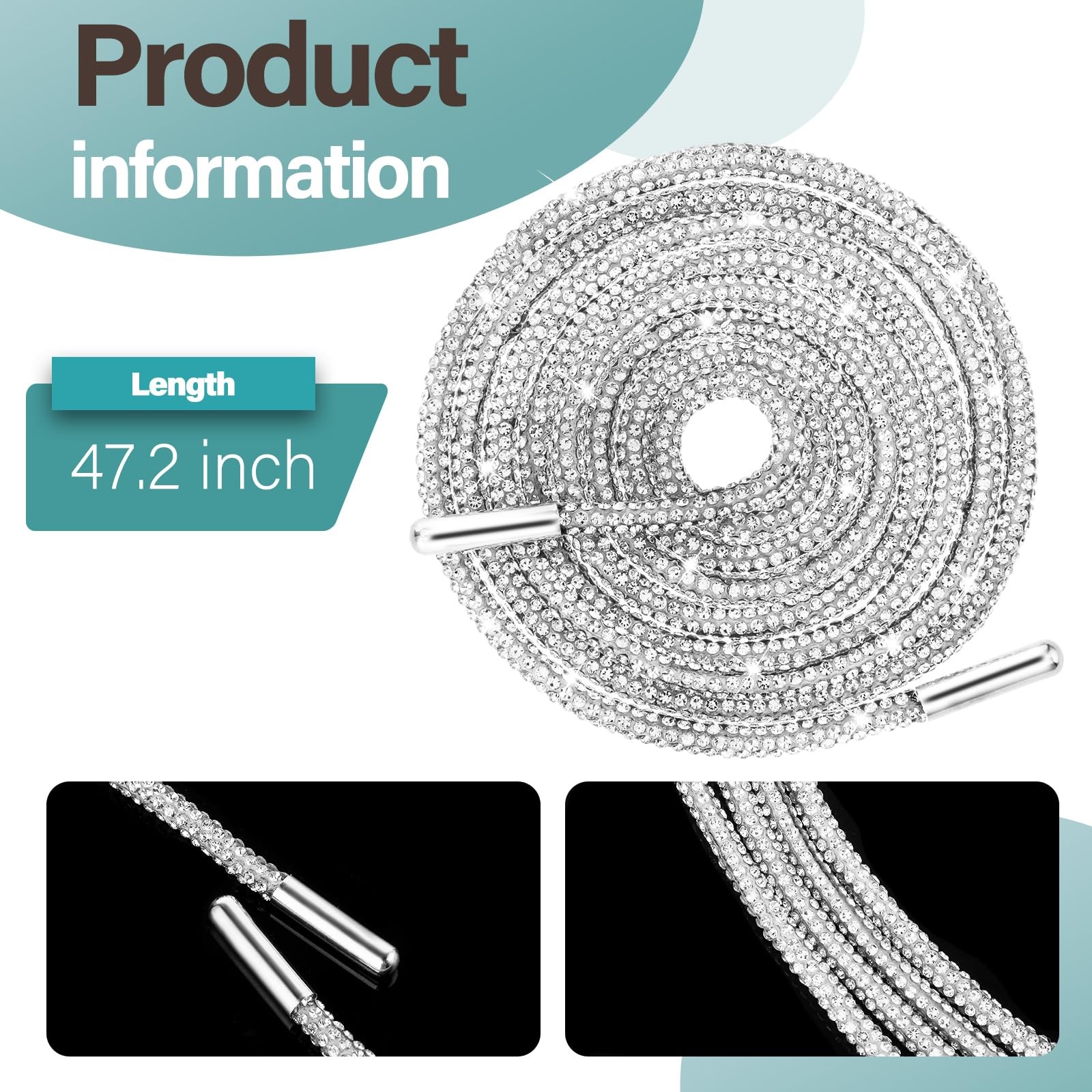 2Pcs Shoe Strings For Sneakers, Crystal Bling Bling Shiny Round Shoe Laces fo…