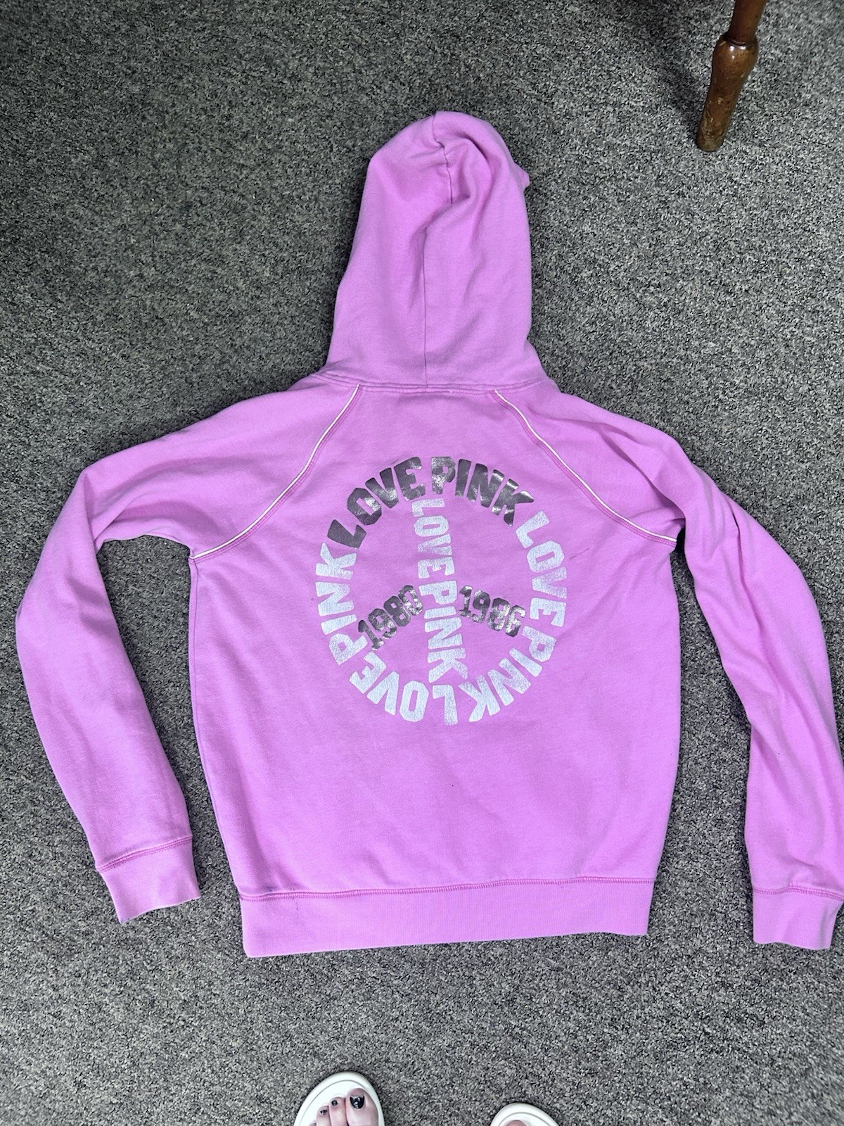 Victoria’s Secret Pink Peace Sign Hoodie with Dog Size Large