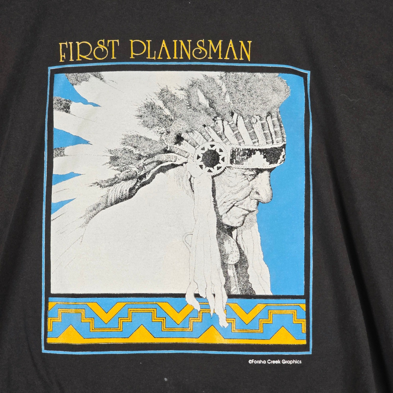 Vintage Screen Stars Best First Plainsman Native American T-Shirt Black XL USA