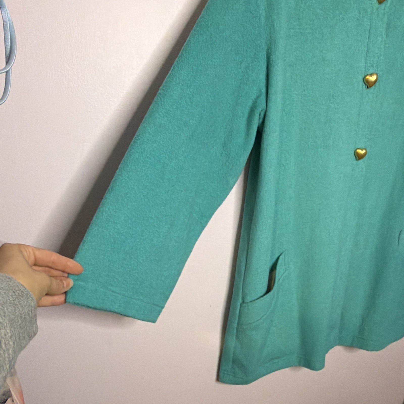Vintage Sea Waves Turquoise Solid swim cover up gold Heart Buttons Small
