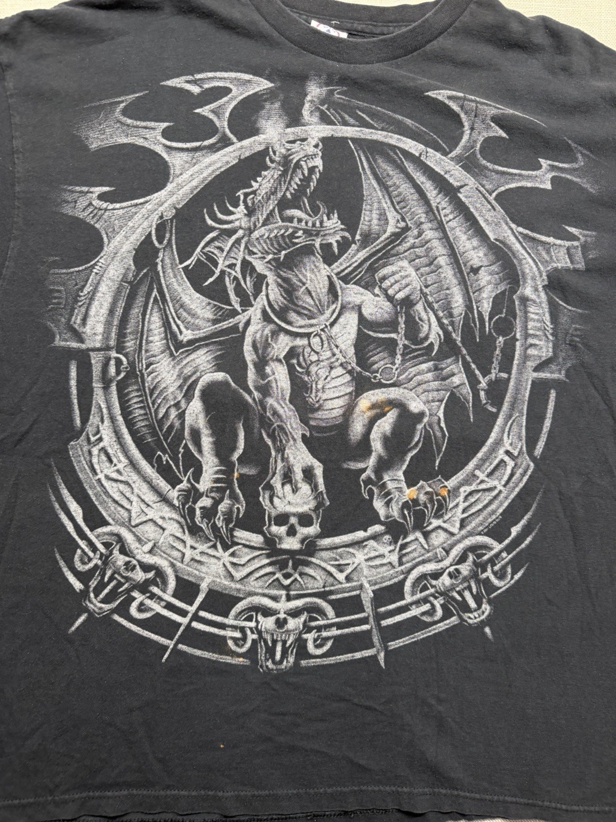 LIQUID BLUE 2001 XXL T-SHIRT DRAGON CATCHER BLACK SKULL TEE ALL OVER PRINT