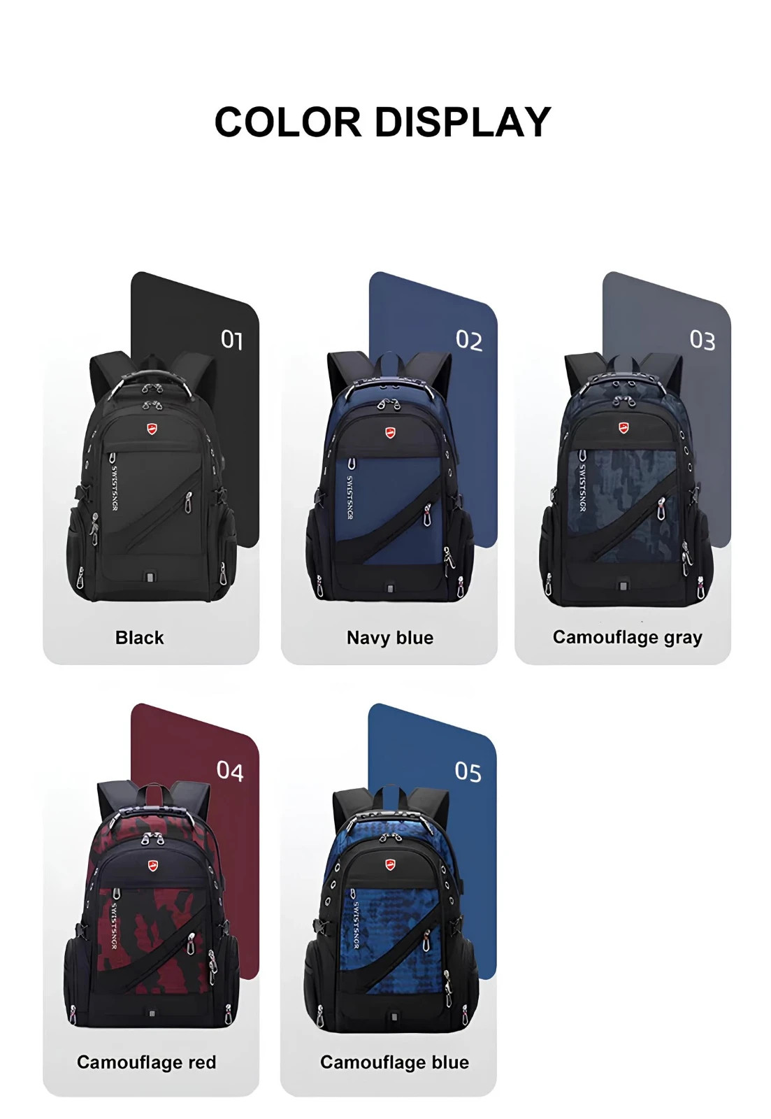 Waterproof 17.3/20 Inch Laptop Backpack Men USB Charging Swiss Backpack Travel