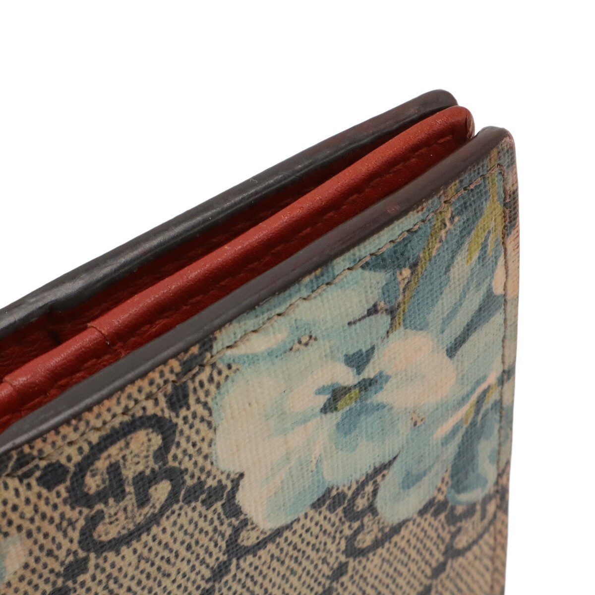 GUCCI GG Blooms Bifold Wallet Card Pass Case Blue W11 H8.5cm 410088 No Box Used