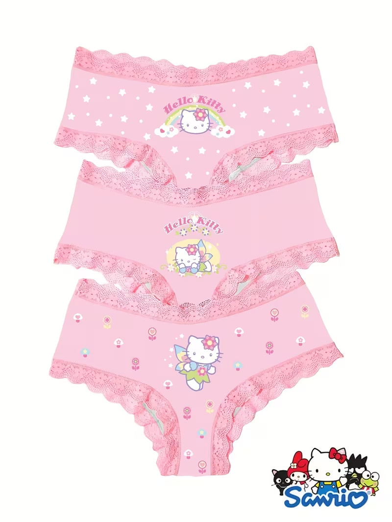 Sanrio Hello Kitty Pink Sexy Cute Cartoon Lace Kawaii Brief Panties – Pack of 3