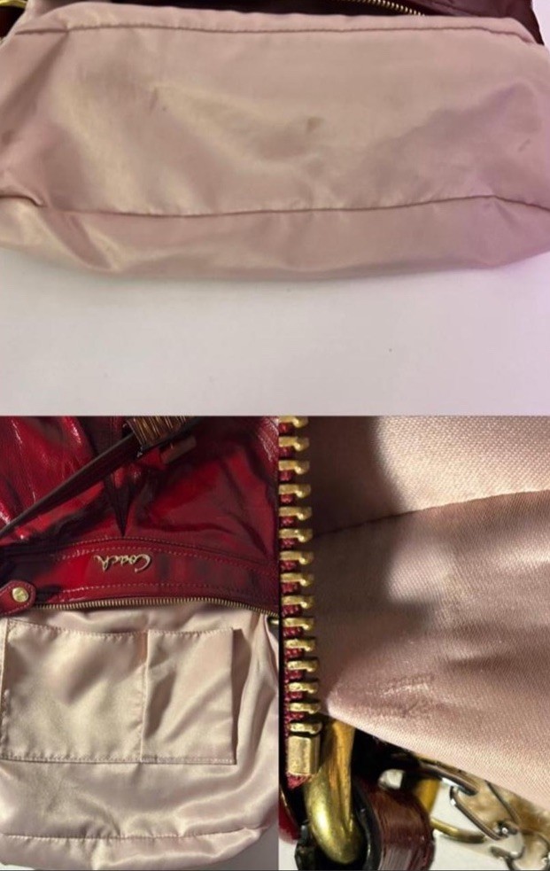 Coach Burgundy Patent Shoulder Bag Zip Gold Hardware Charm Detachable Strap 🍒