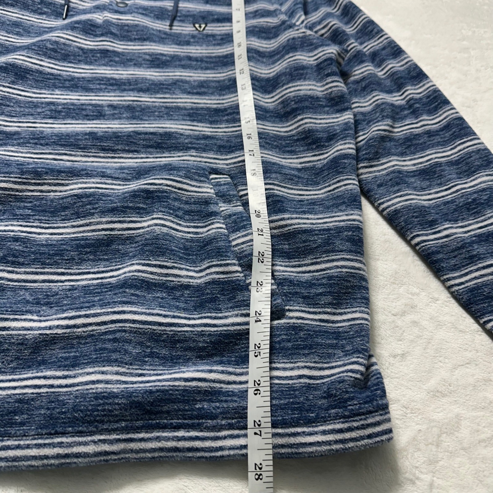 Vissla M Mens Blue Striped Hooded Pullover Sweater 100% Recycled Polyester