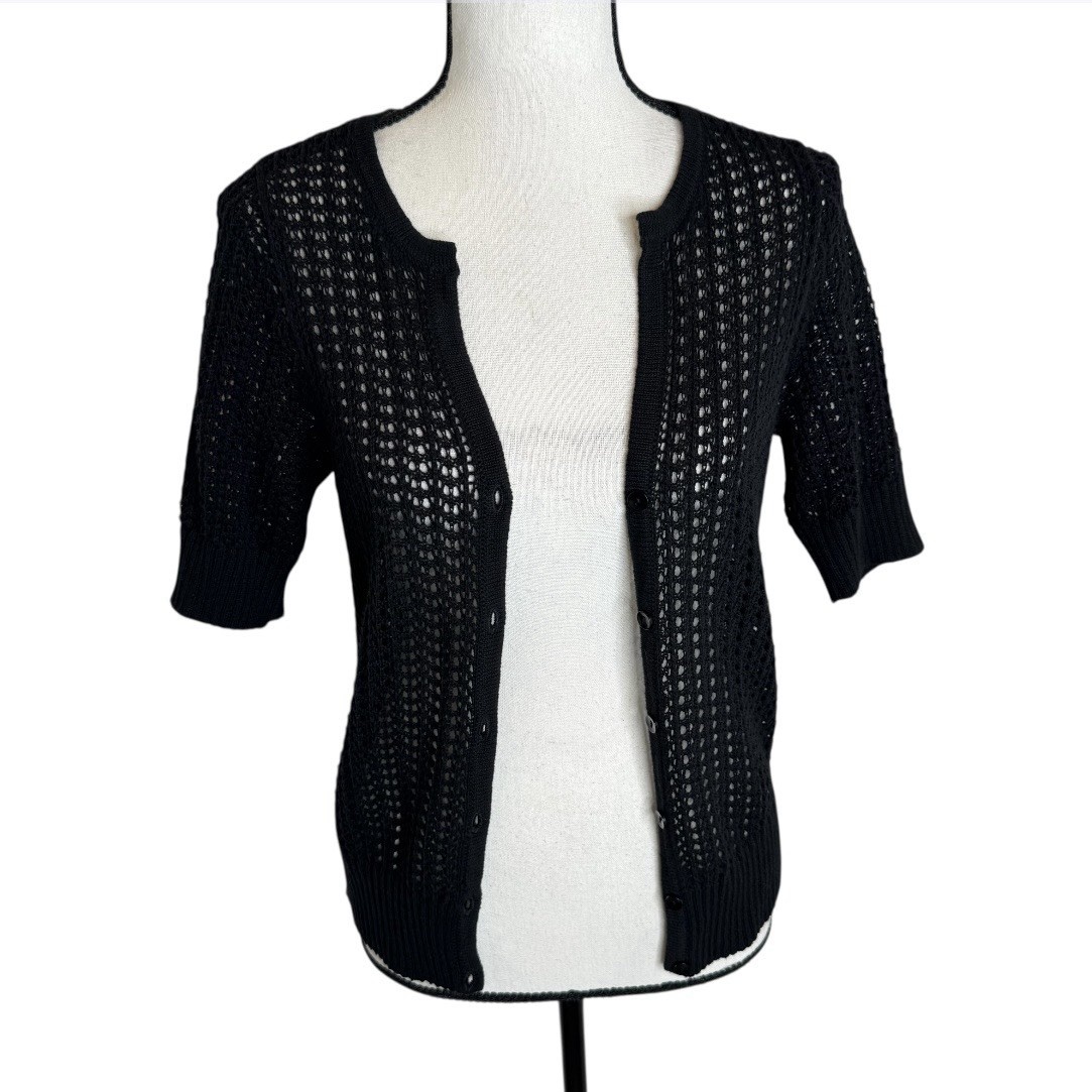 JEANNE PIERRE Black Open Knit Button Up Cardigan Sweater Women’s Small