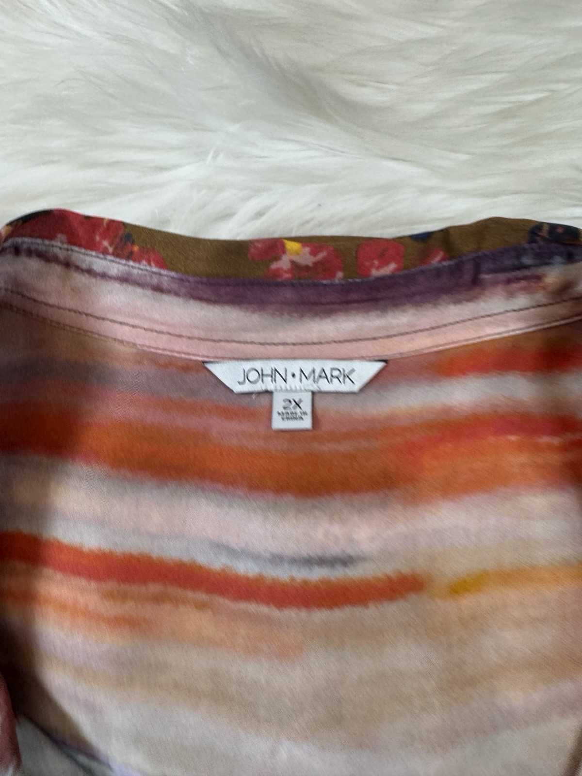 John Mark Size 2X Floral Roll-Tab Sleeve southwestern-inspired multi-print NWT
