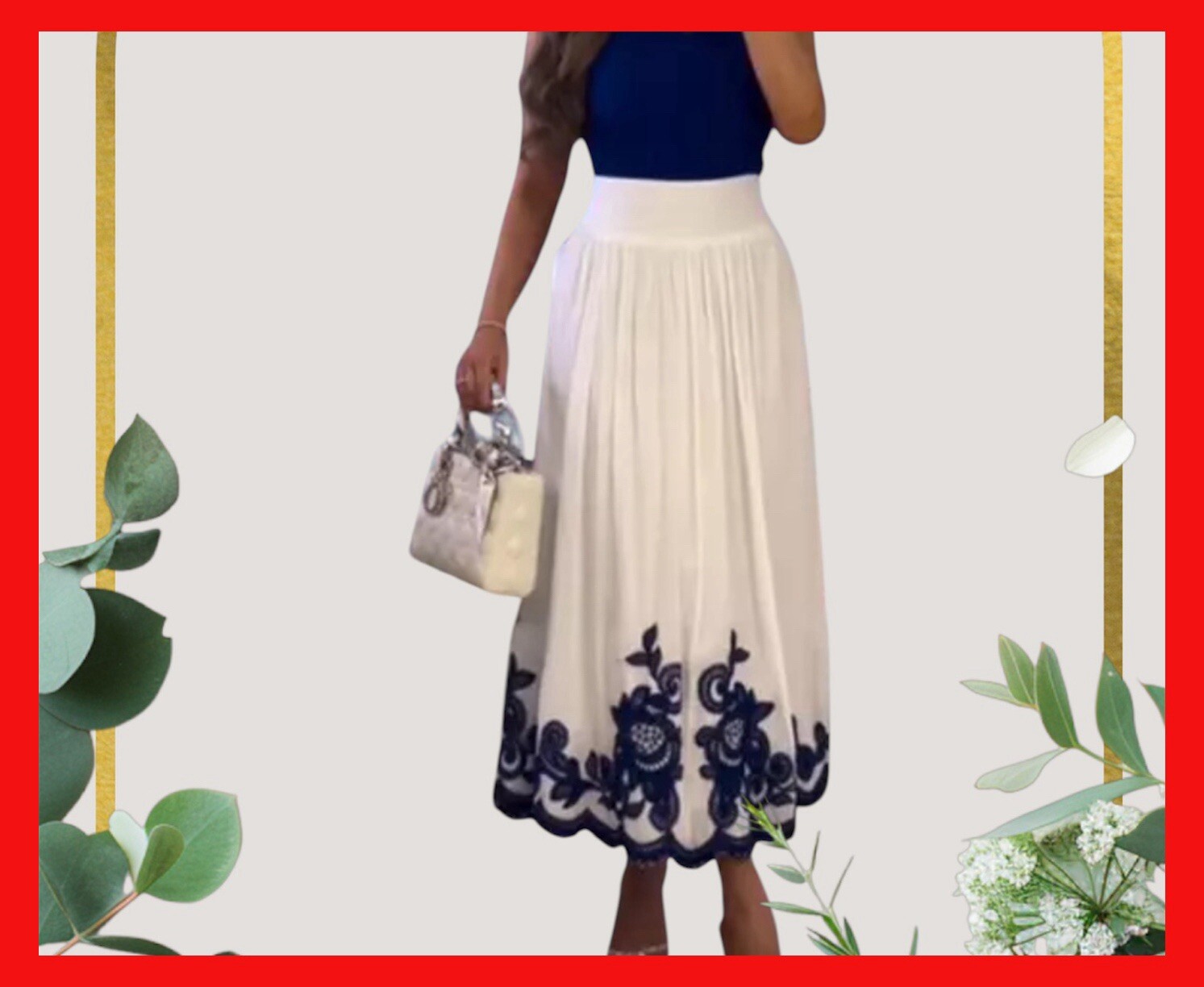 NWTZARA 247 CONTRAST EMBROIDERED BLUE/WHITE SKIRT ZW COLLECTION