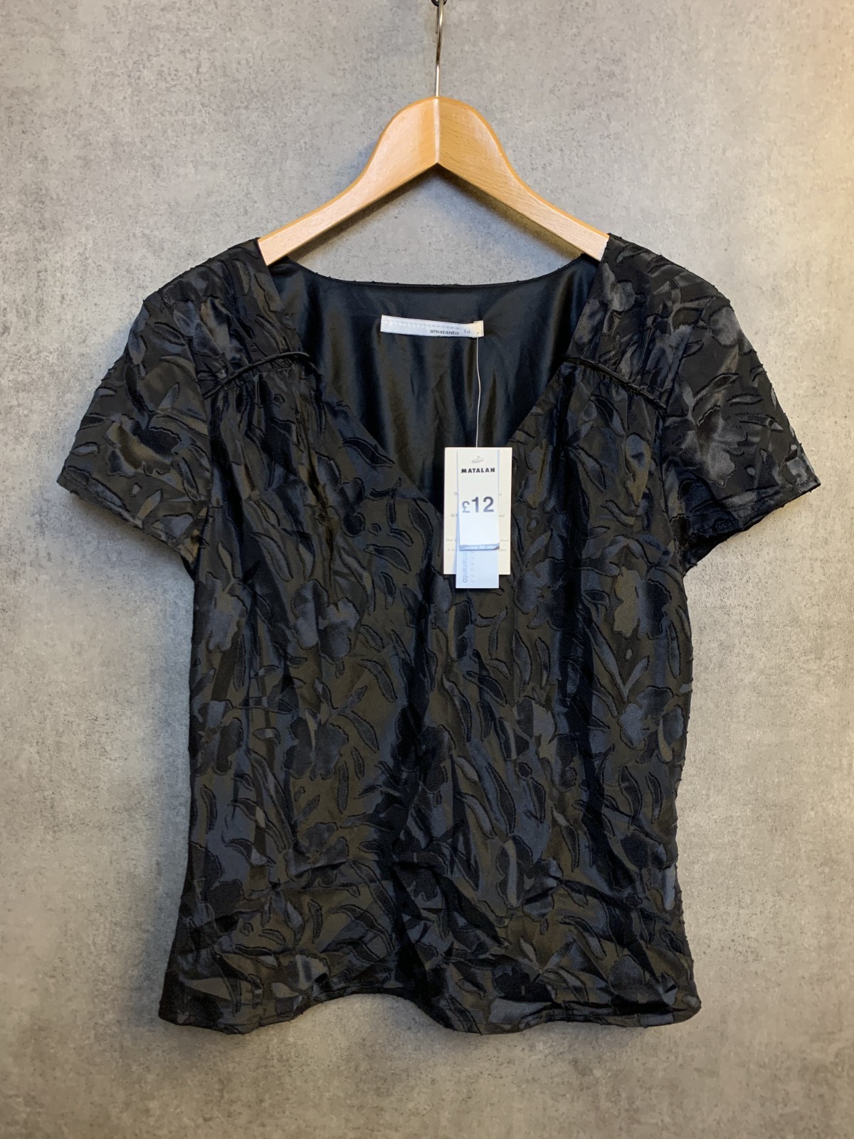 Amaranto Black Satin Top Burnout Floral – Size UK 14 – Matalan Whimsigoth Style