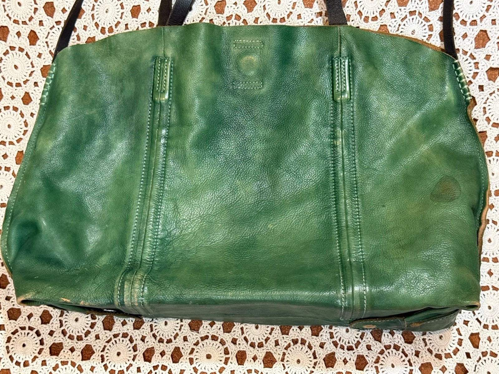 Old Trend Forest Island Green Tote Satchel Bag Purse Distressed Leather Boho