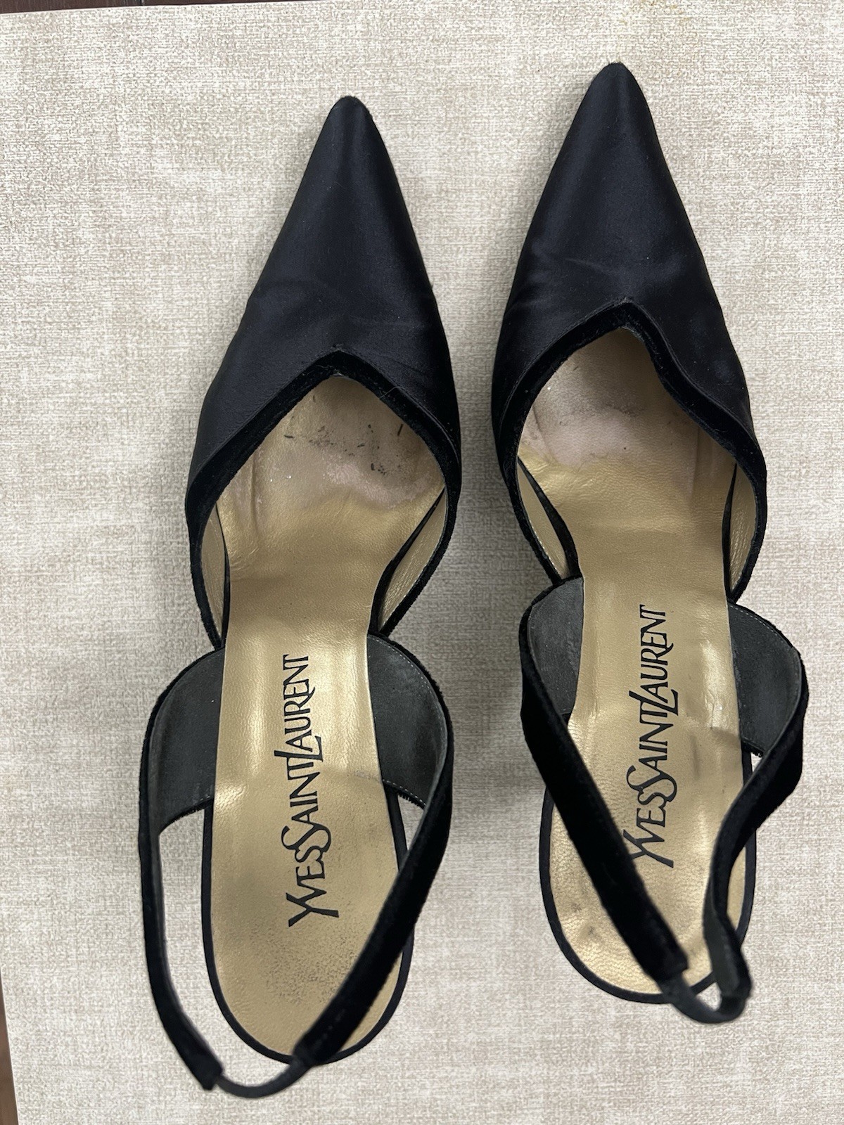 Yves Saint Laurent vintage black satin heels size 7 Classic Party Wedding Guest