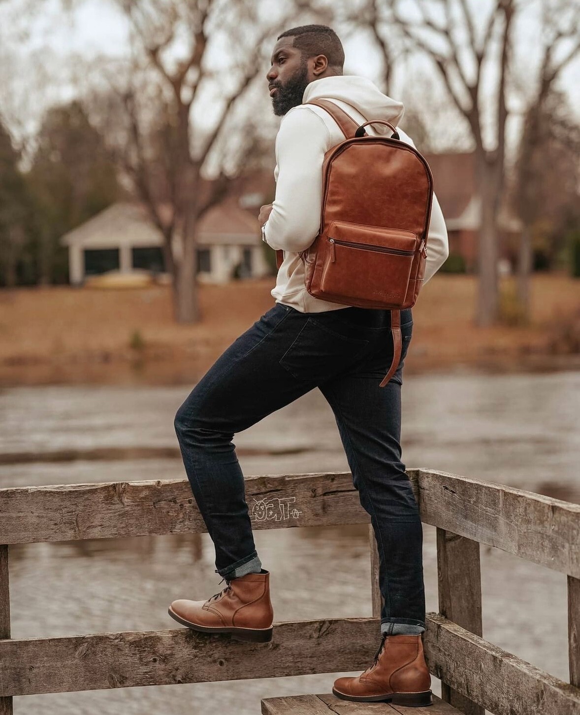 Ranieri Vegan Leather Backpack – 13-inch Laptop Bag – Unisex – Brown