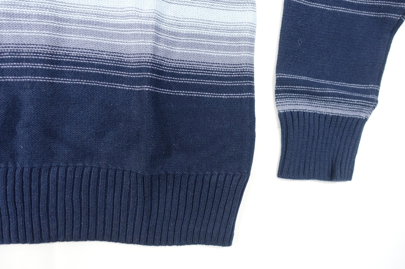 SUN STONE STRIPED NAVY BLUE LARGE HEAVY KNIT SHAWL NECK SWEATER MENS NEW