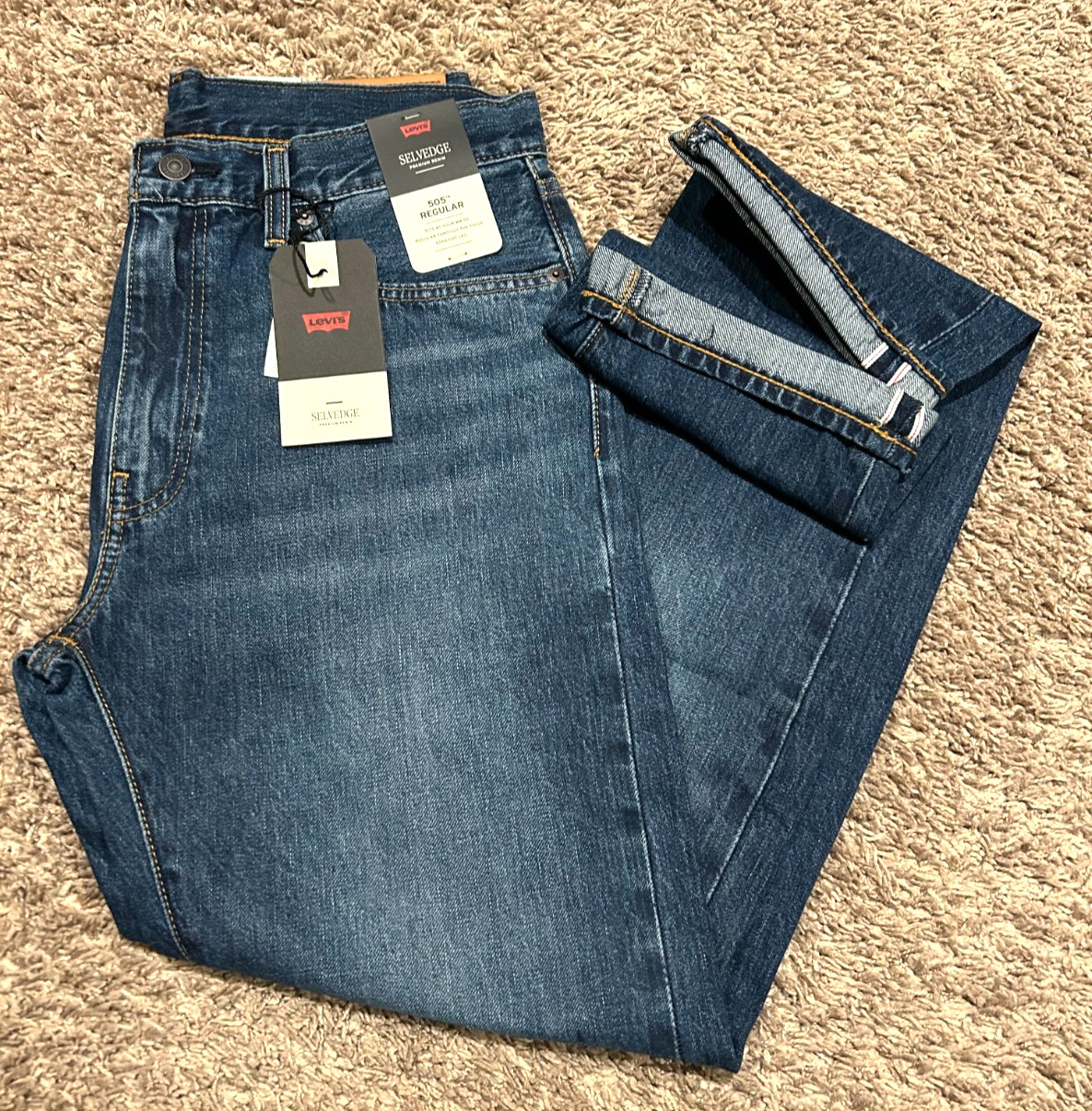 Levi’s Premium 505 Regular Fit Selvedge Jeans Blue 100% Cotton Sizes RT$128 2902