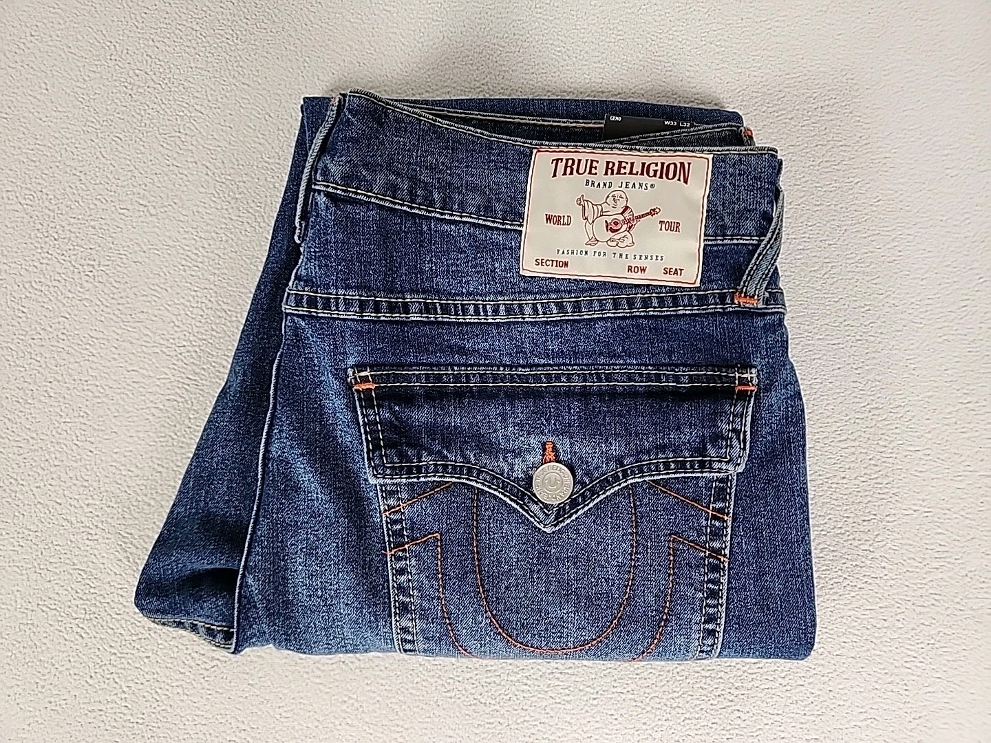 True Religion Geno Relaxed Slim Straight Leg Denim Jeans 33X32 Men’s Blue Flap