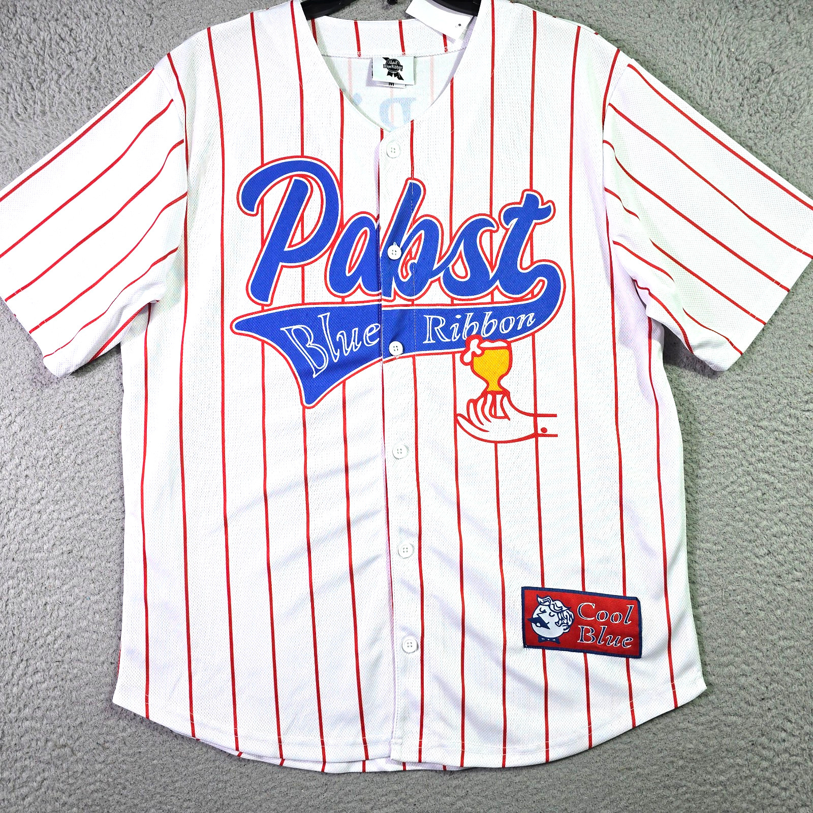 PBR Pabst Blue Ribbon Baseball Jersey Mens Medium White Casual Button Down NWT