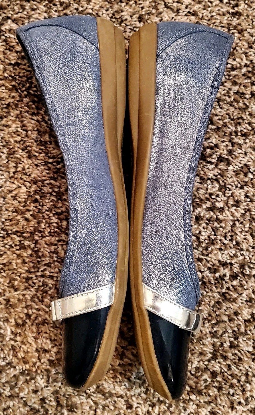 Croft & Barrow Comfort Ballet Flats 9 M Blue Sparkle; Strap, Cap Toe Accents