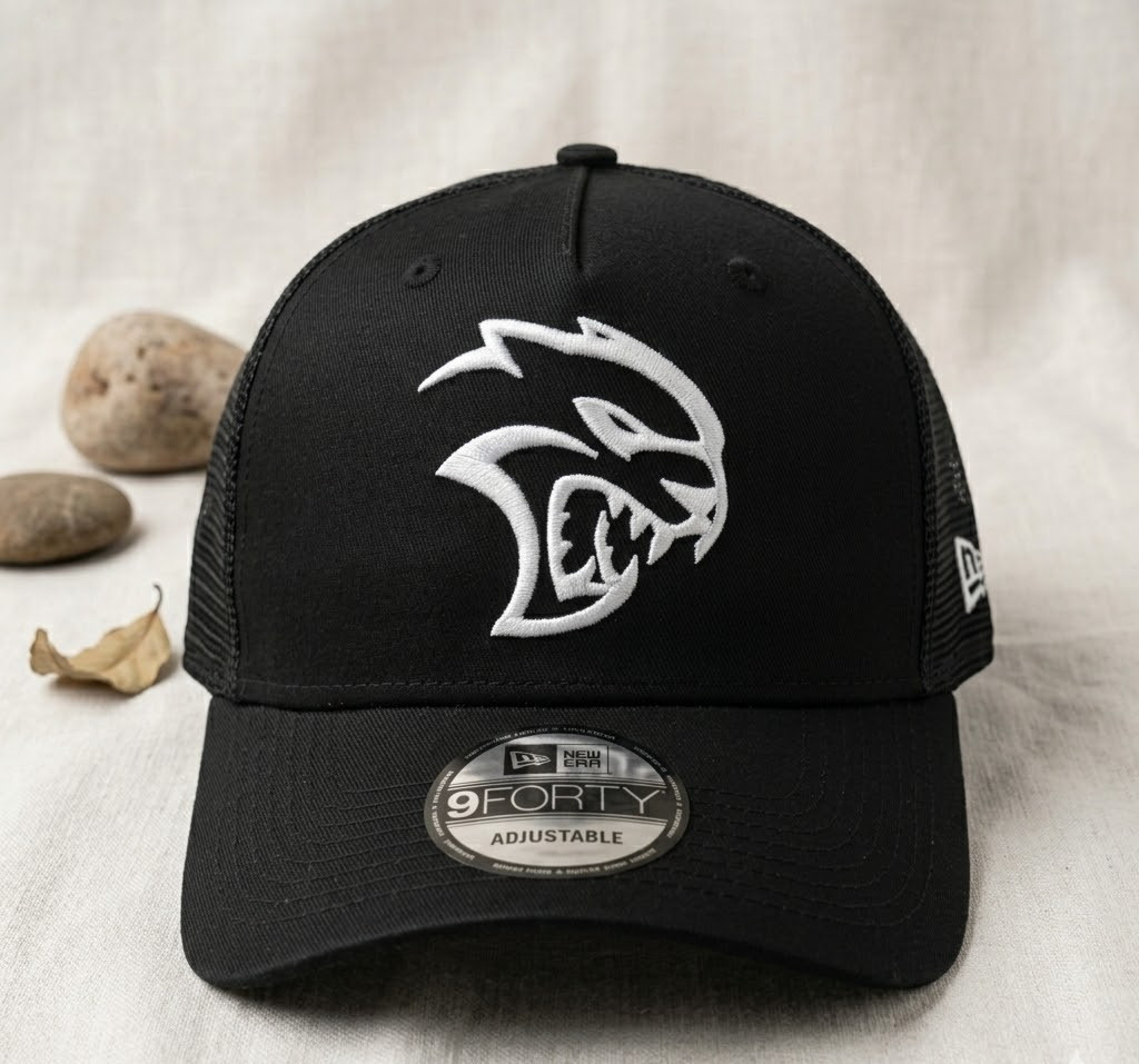 Hellcat Logo 2D Embroidered Trucker Hat Black Mesh Mopar Muscle Cap