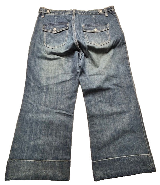 Gap Jeans Womens 12 Wide Leg Cuffed Denim Cropped Blue High Rise Vintage