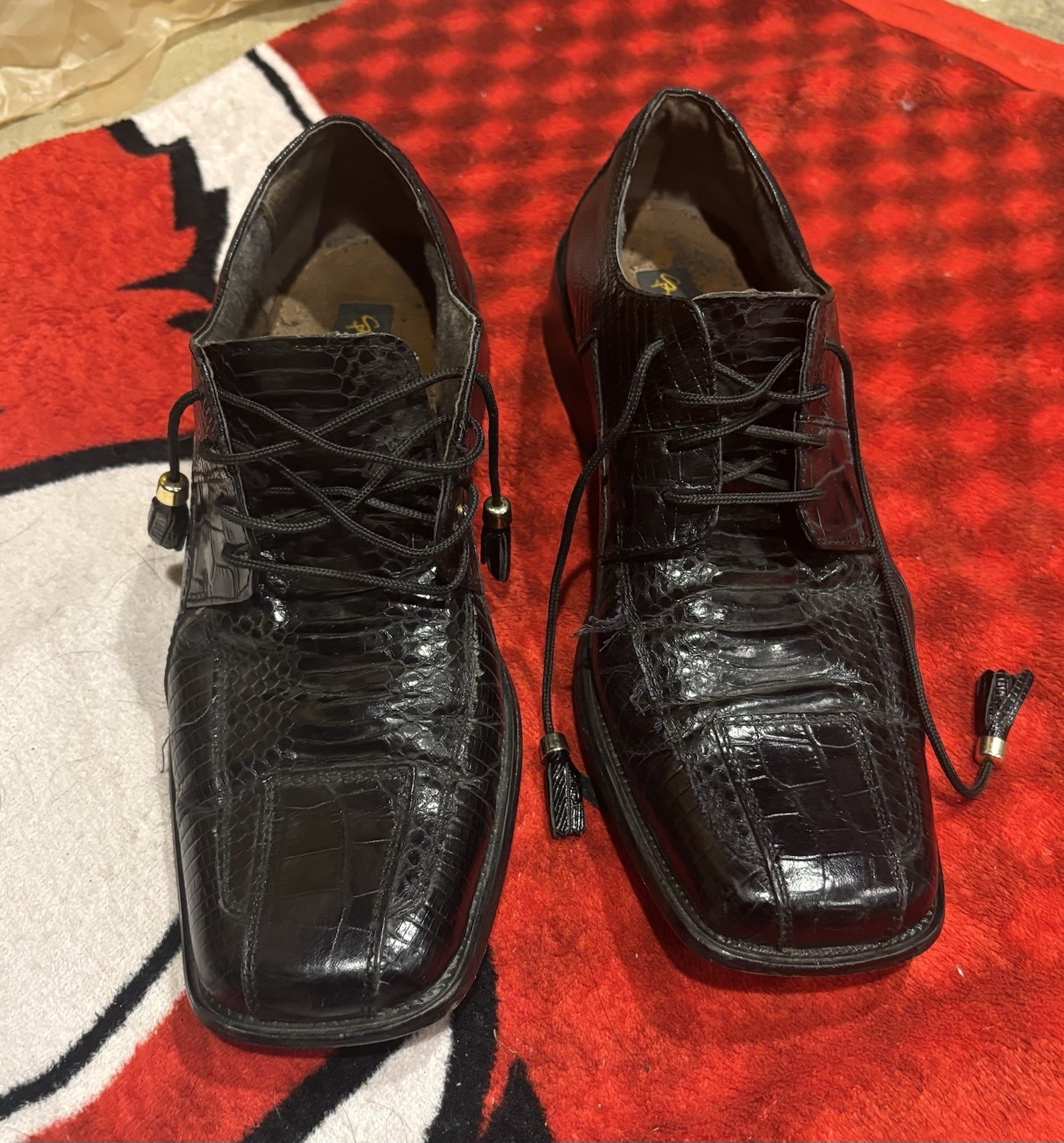 Stacy Adams Men’s Genuine Snakeskin Leather Shoes, Black, Square Toe, Size 8