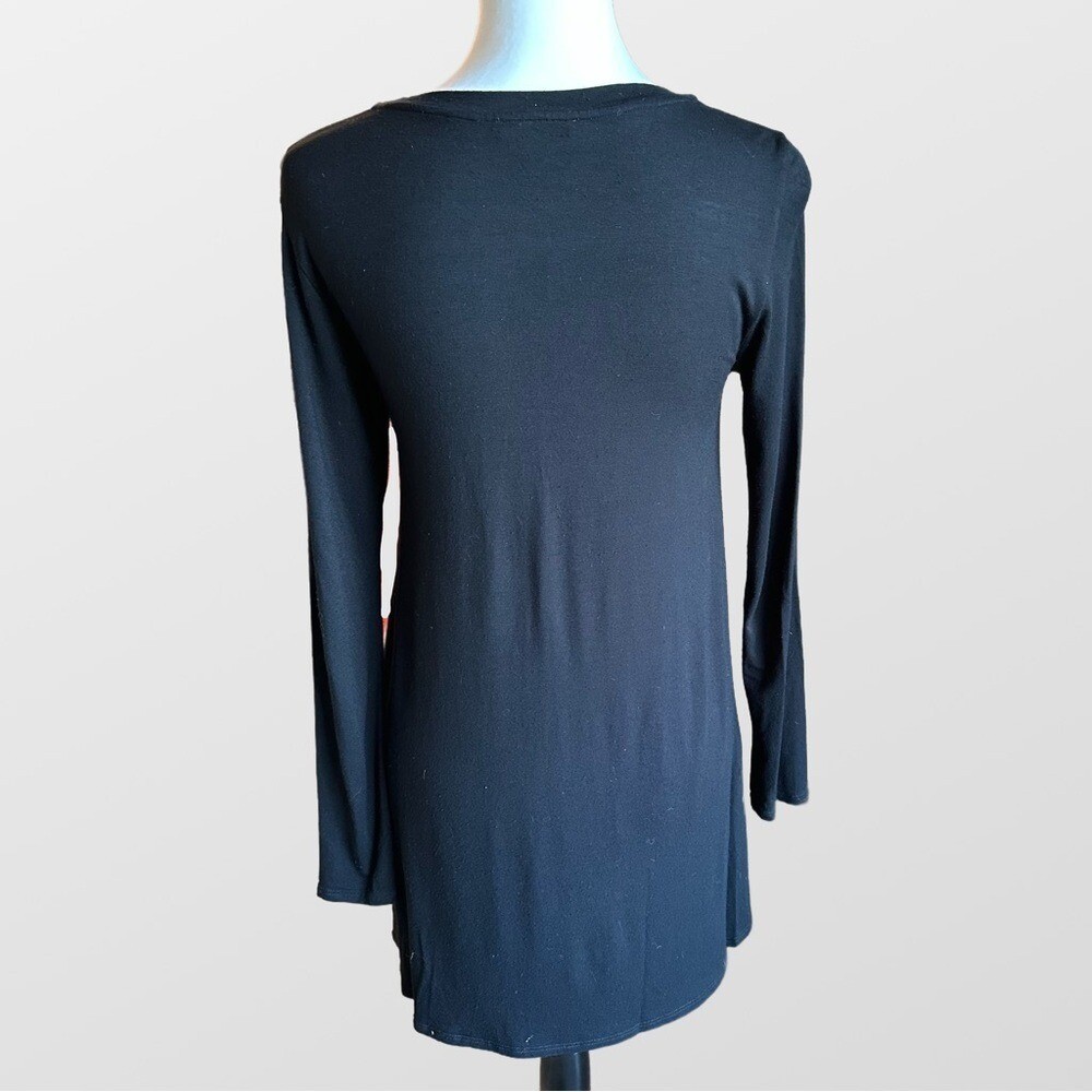 Eileen Fisher Tunic Top Womens PP Black Long Sleeve Viscose Jersey Side Slit