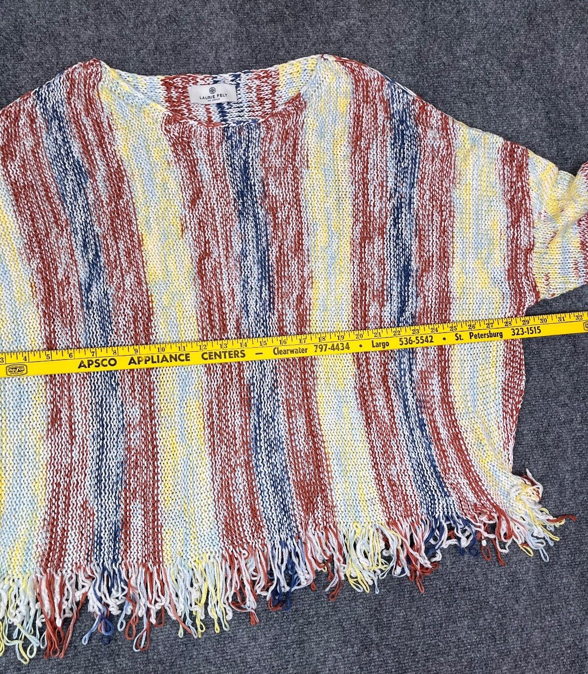 Laurie Felt Fringe Baha Sweater Multicolor Striped Fringe Detail Size XL/1X