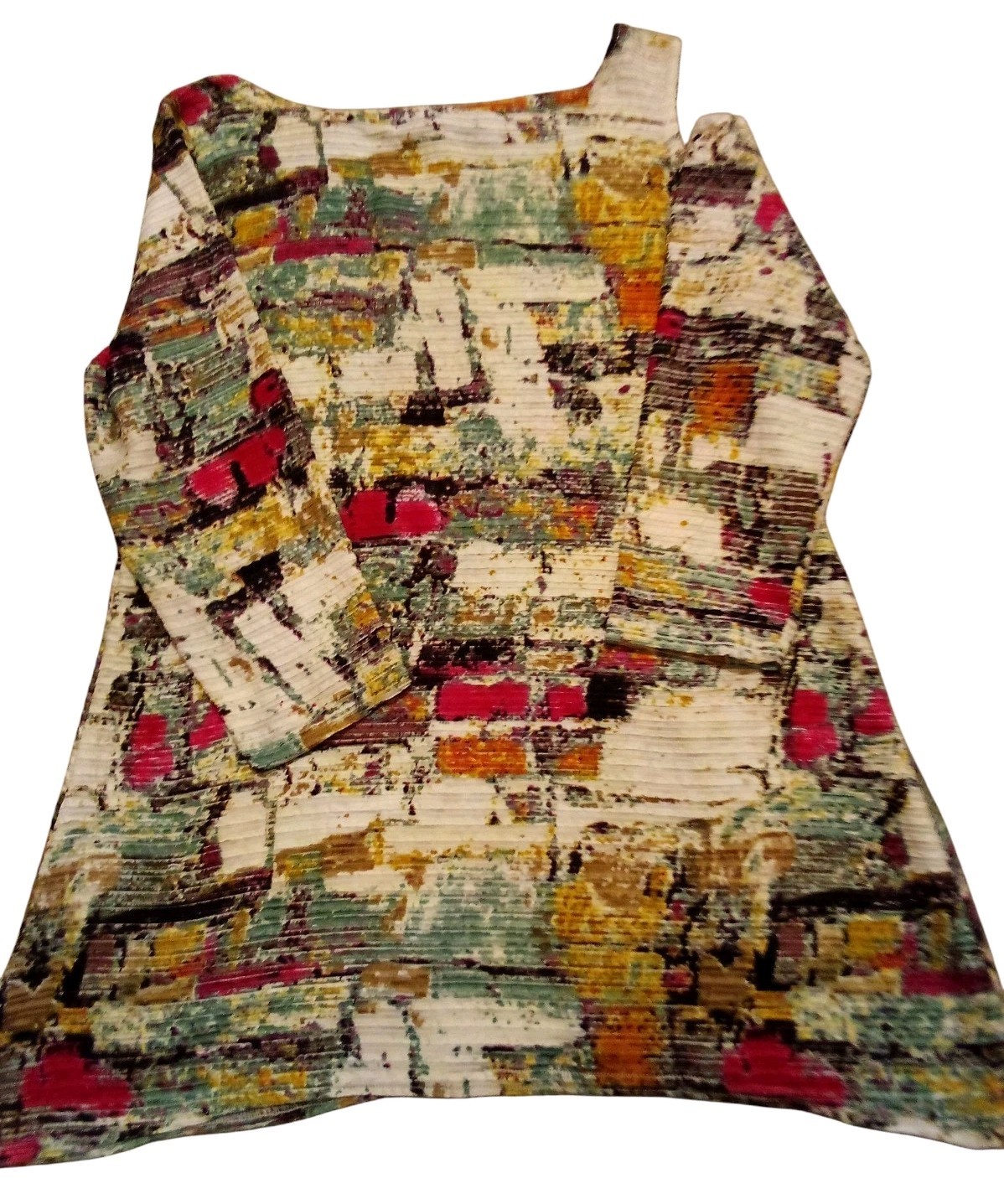 Mishca – Embroidered Roses, Cold Shoulder, Ribbed Fabric W/Abstract Design,