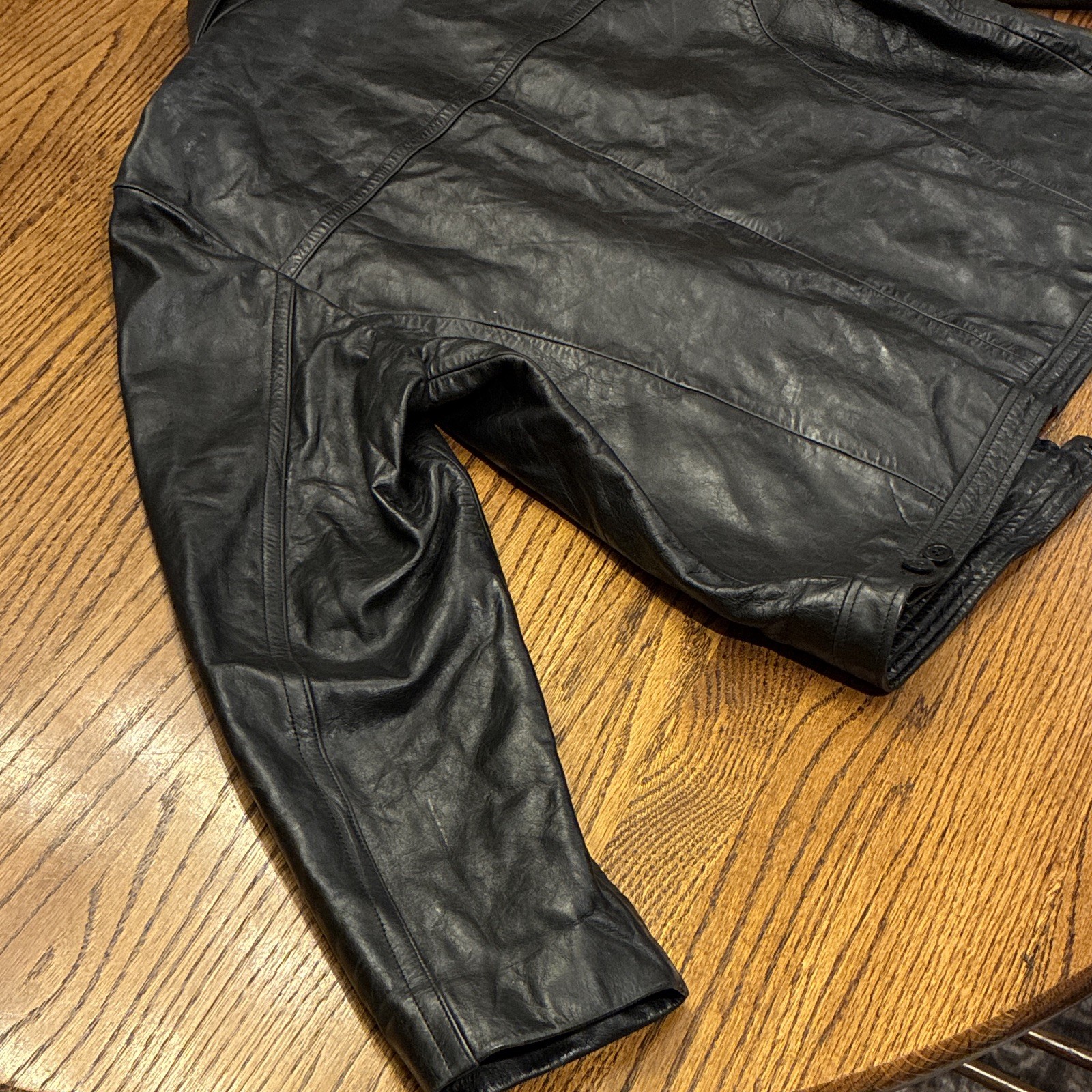J.CREW Men’s XL Black Leather Jacket Lined Zip/Button Point Collar Pockets