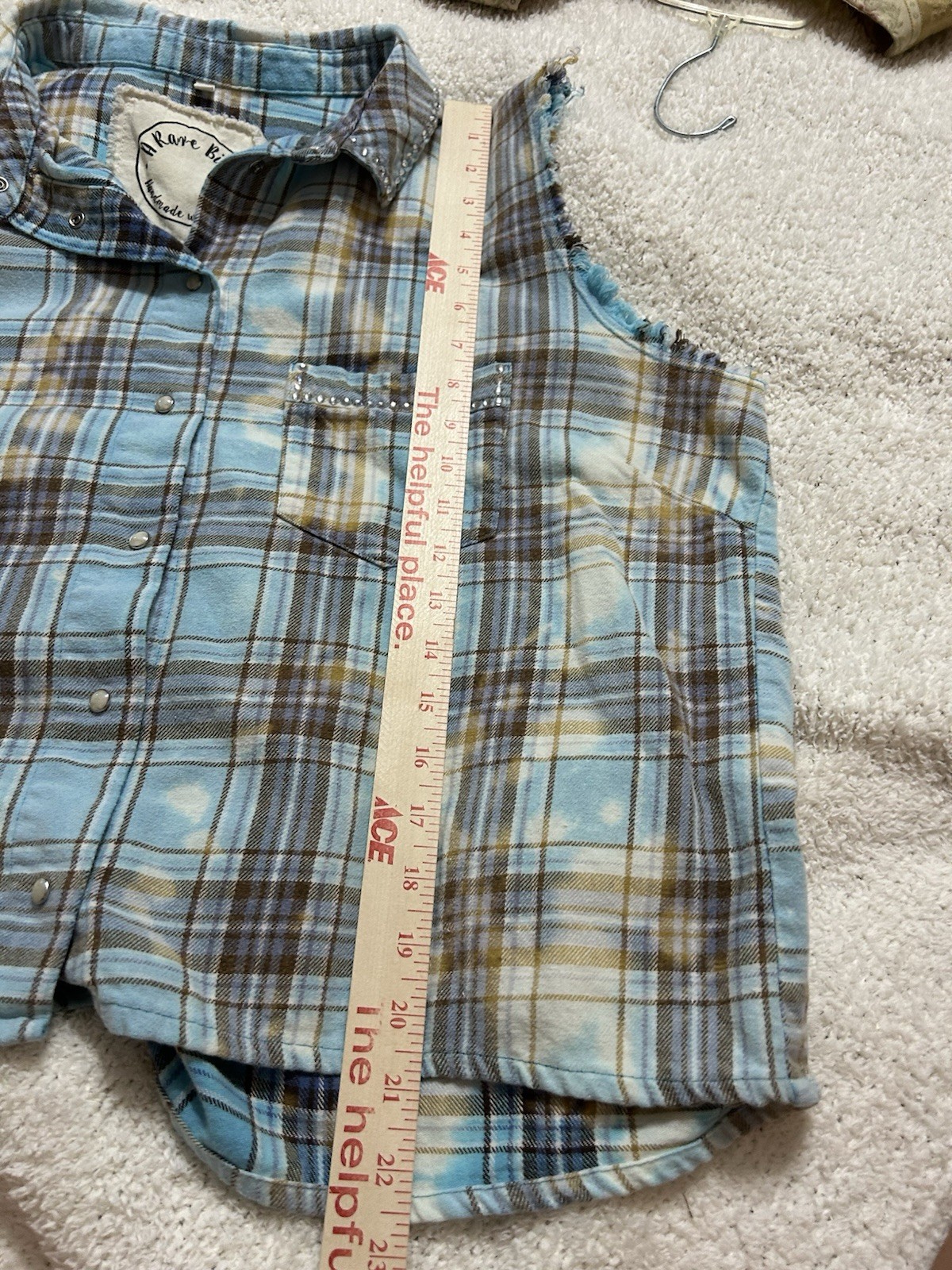 A Rare Bird Top One Size Blue Plaid Rhinestone Boho Shabby Chic Western Snap Up