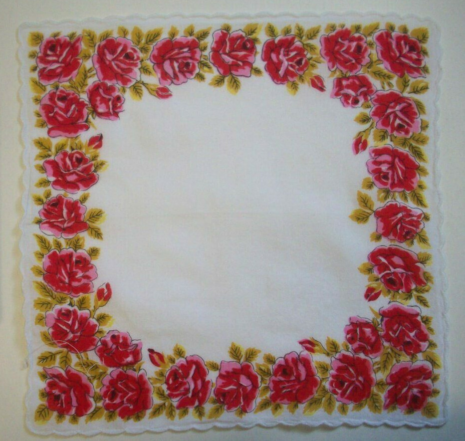 4 Matching red blue purple roses handkerchiefs