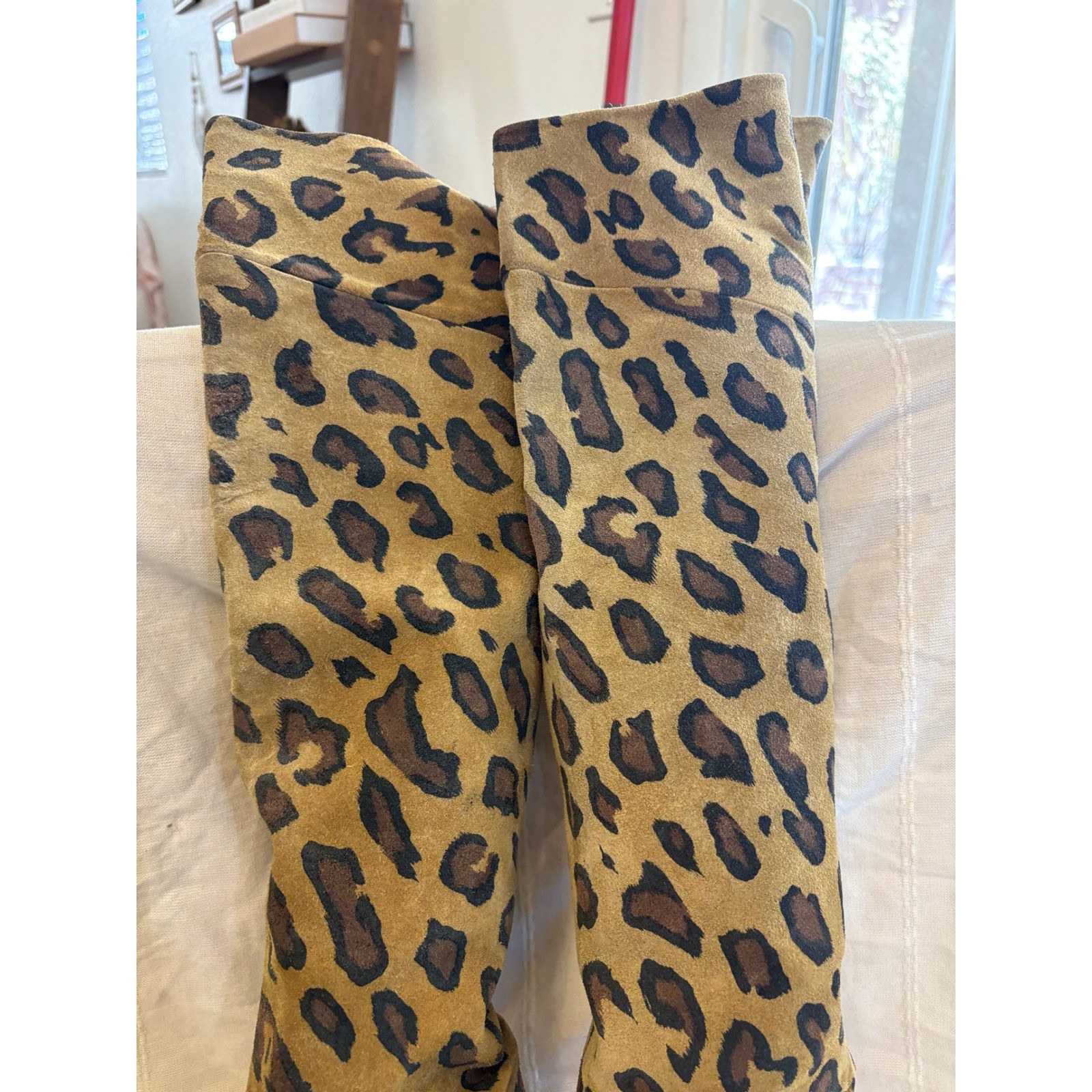 Vintage Made in Italy Leopard Print Suede Over the Knee Flat Boots Size 36