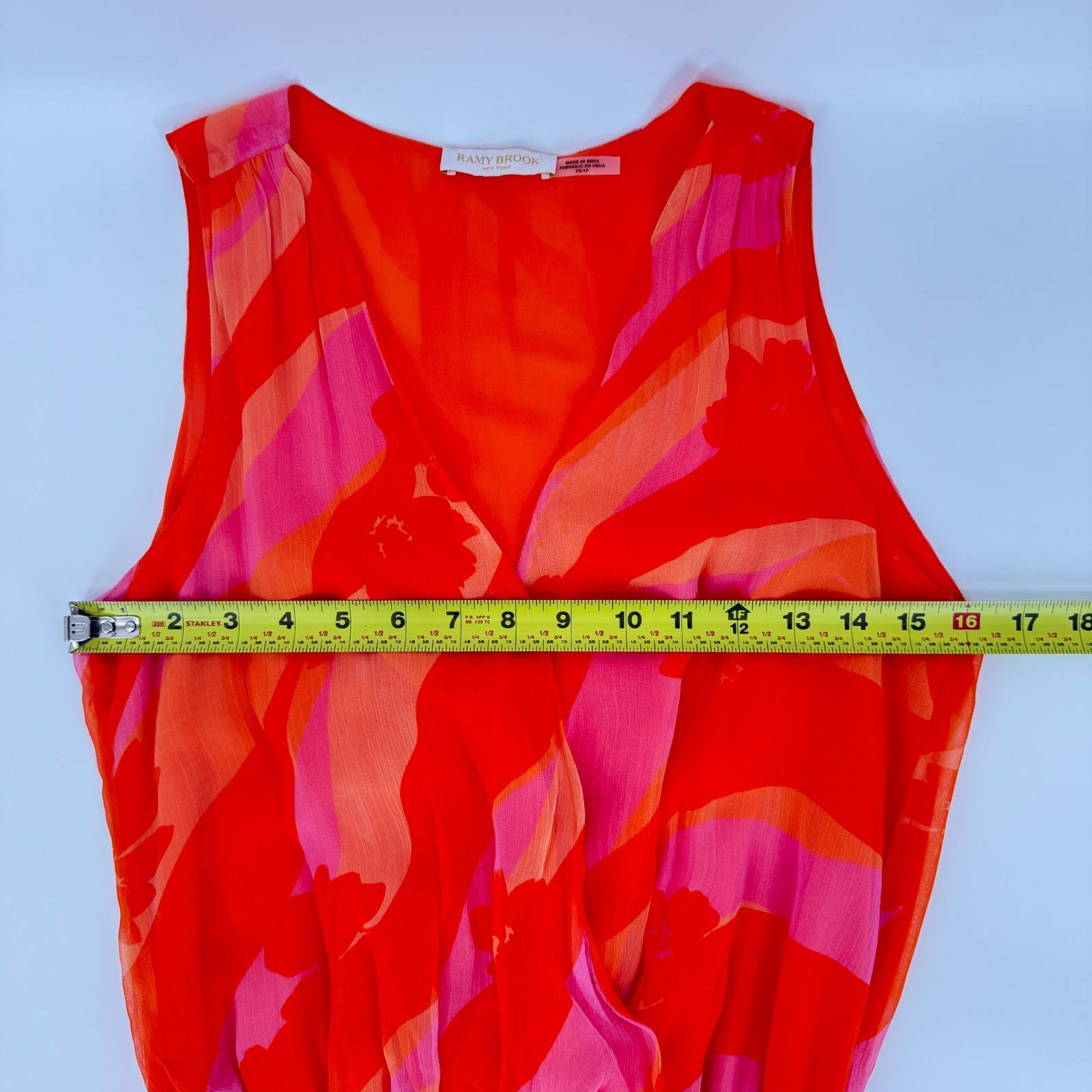 Ramy Brook Baldwin Mini Dress XS Orange Pink Floral Ruffle Wrap Resort