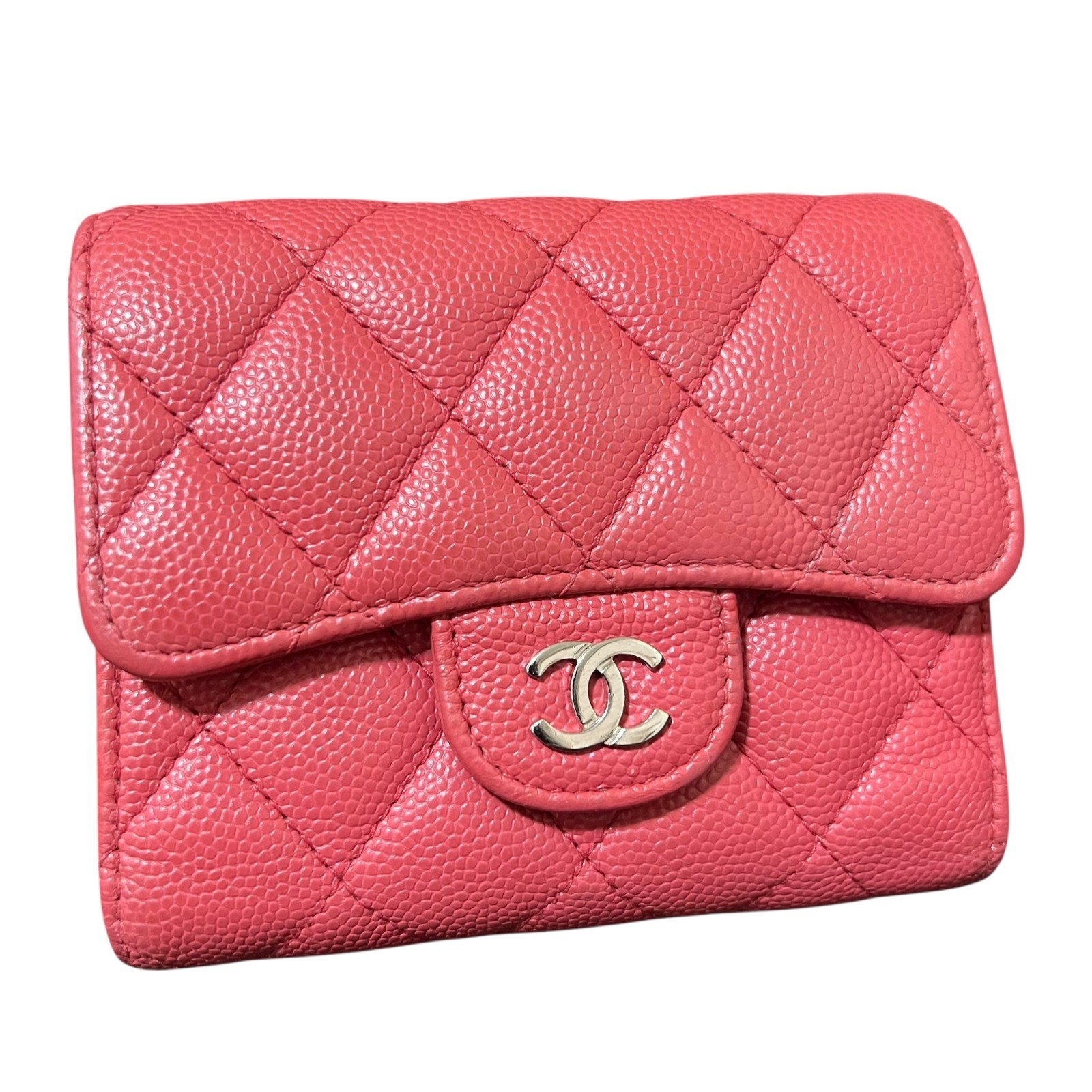 CHANEL Pink Caviar Skin Matelasse CC Logo Flap Tri-fold Small Flap Wallet